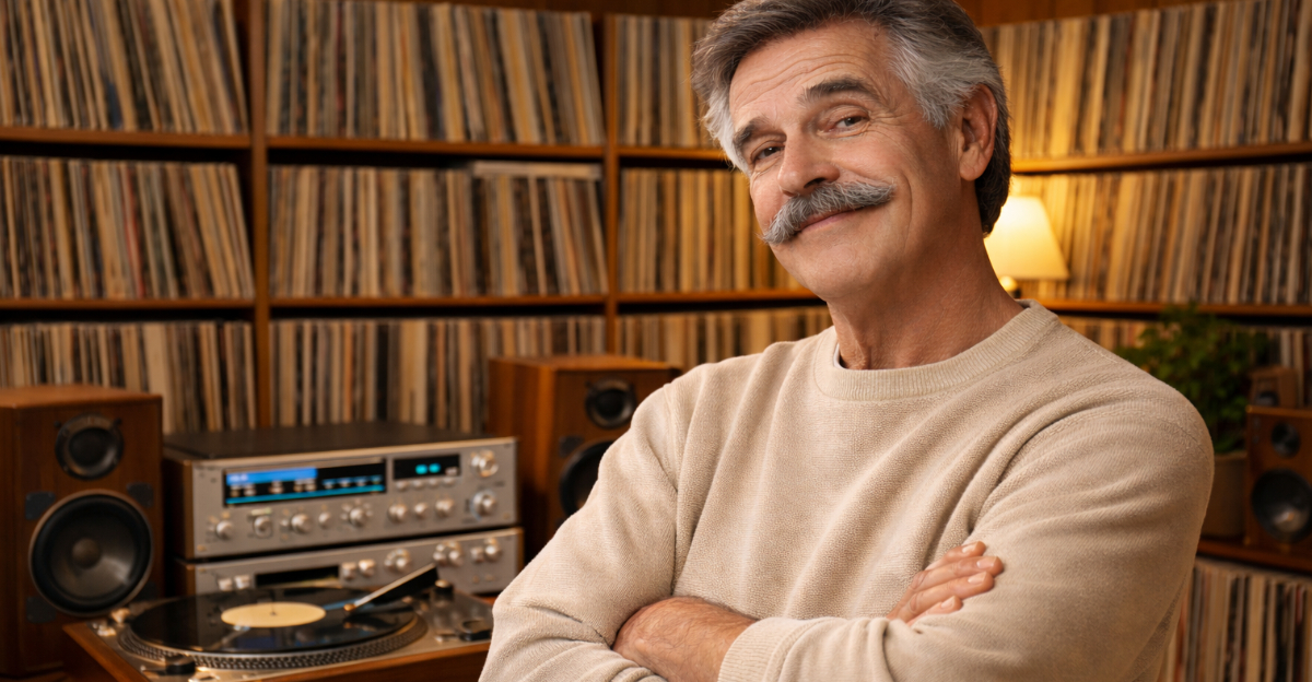 Boomer with record collection