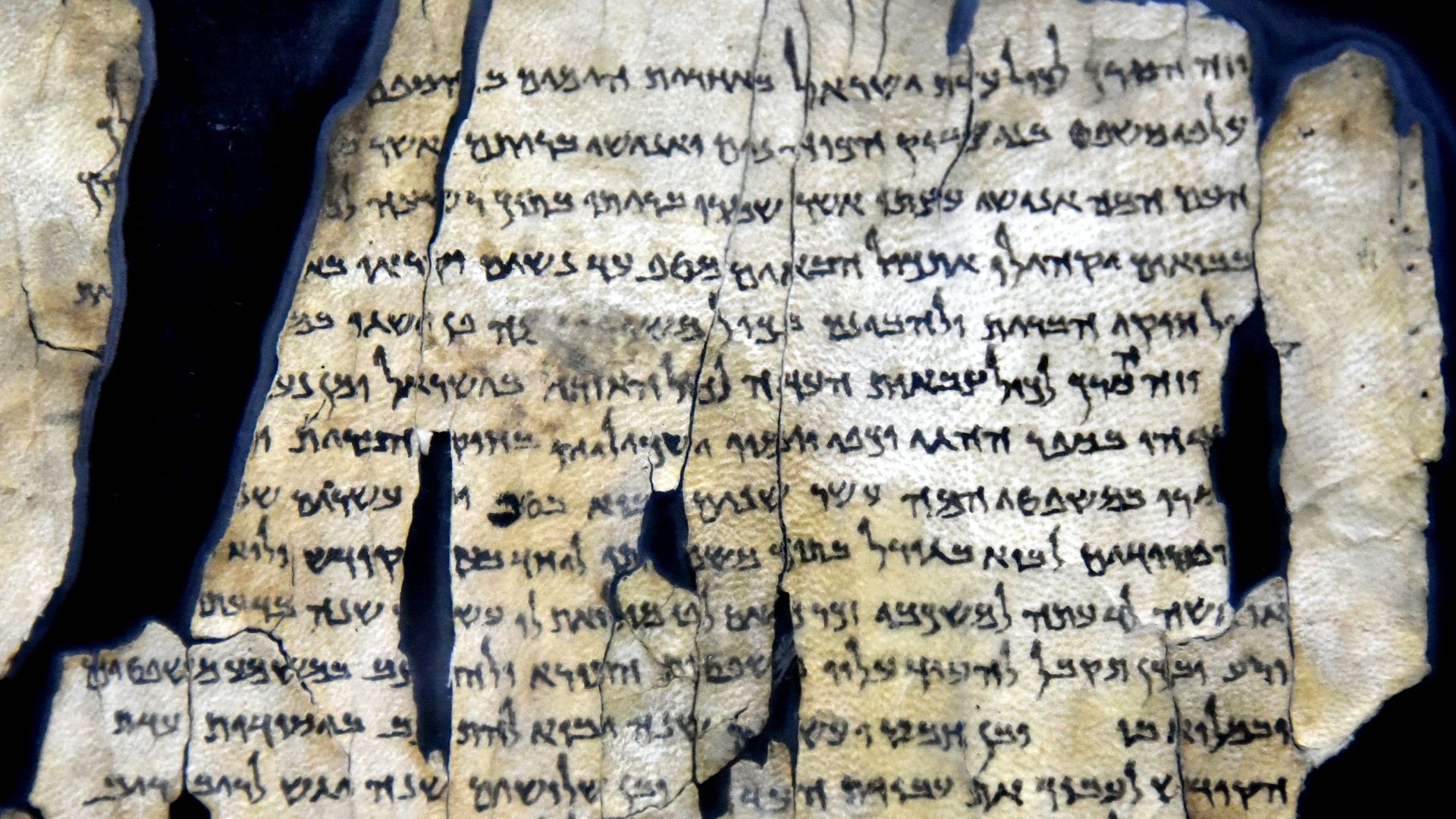 File:Part of Dead Sea Scroll 28a from Qumran Cave 1, the Jordan Museum in Amman.jpg