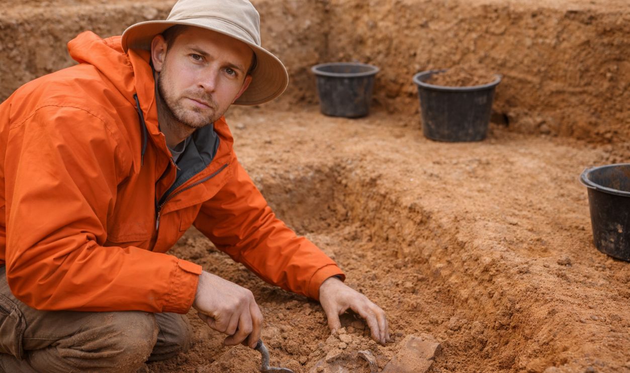 Archaeologist at a dig site
