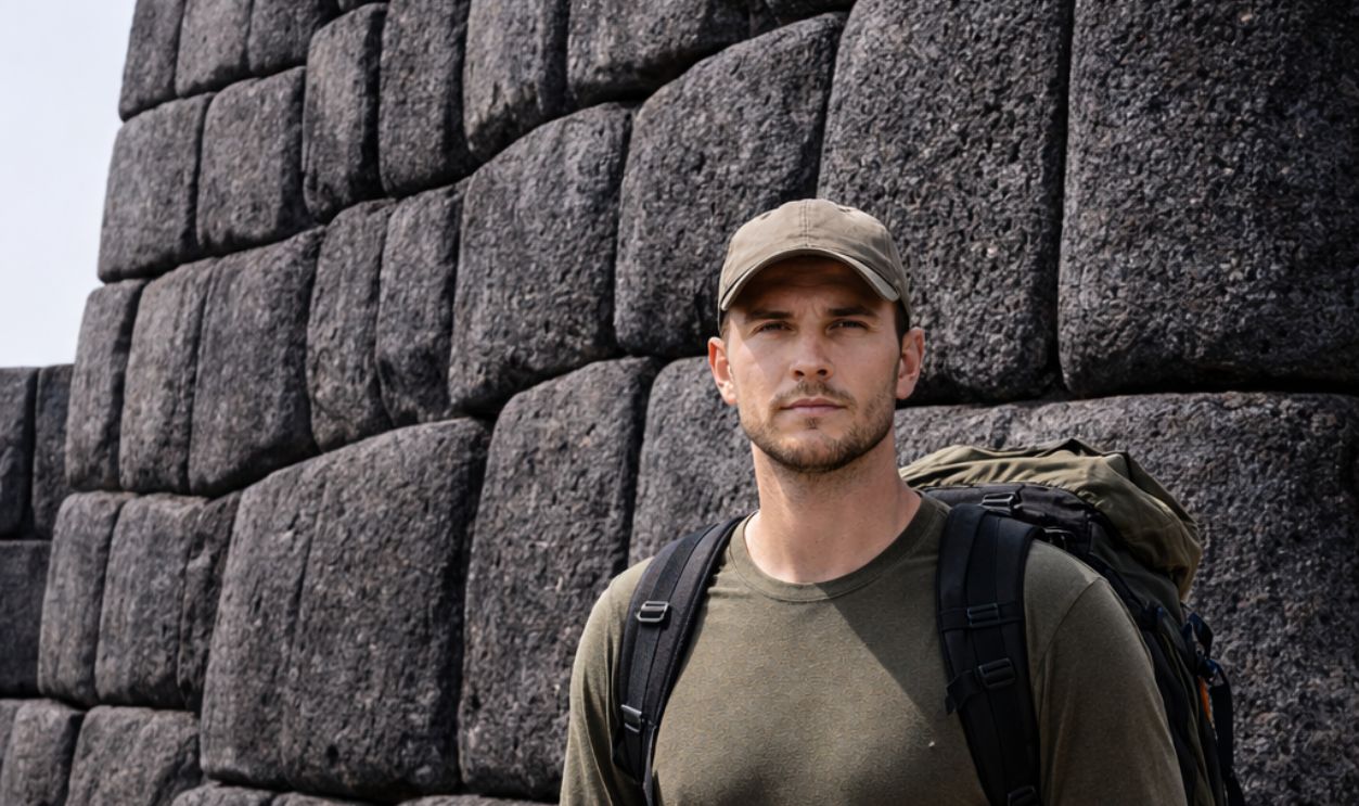 Man standing near a granite wall