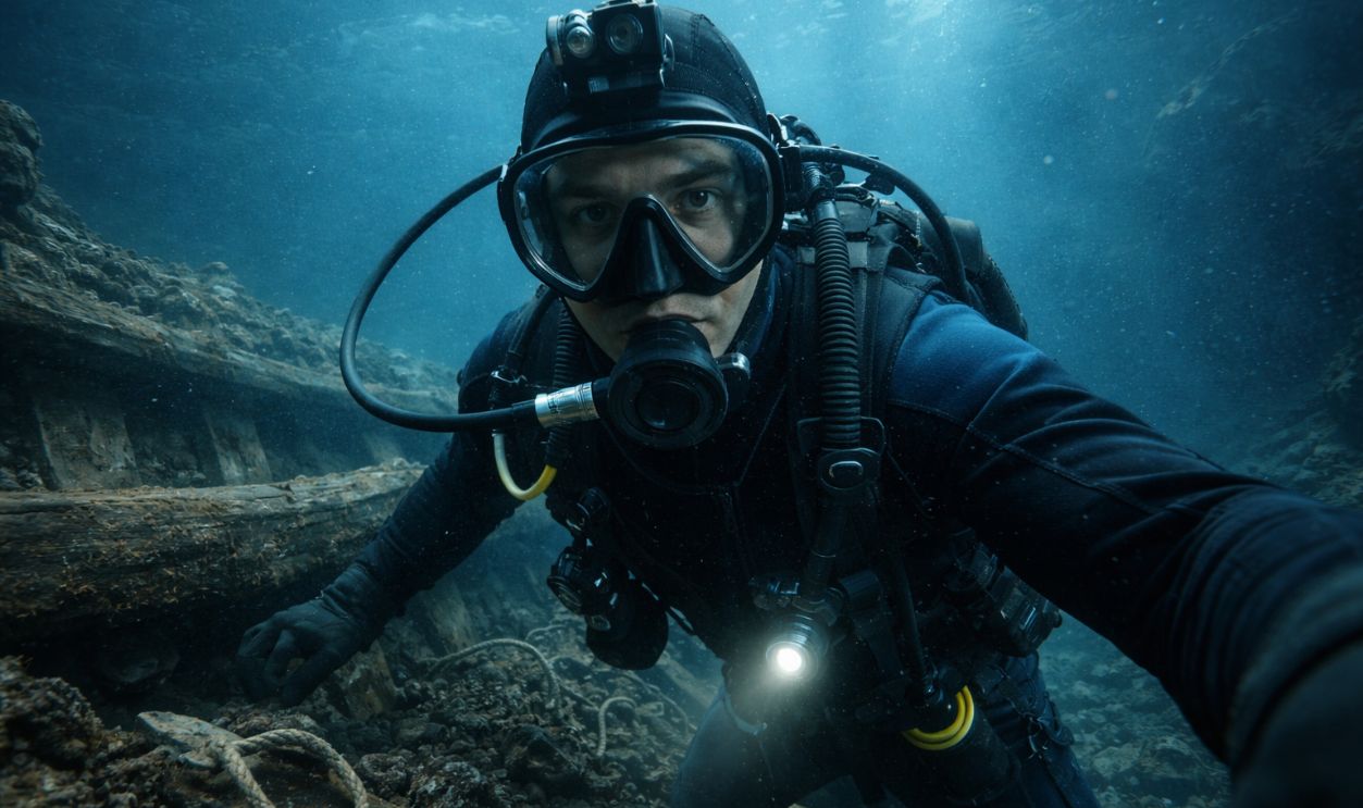 Archaeologist working underwater