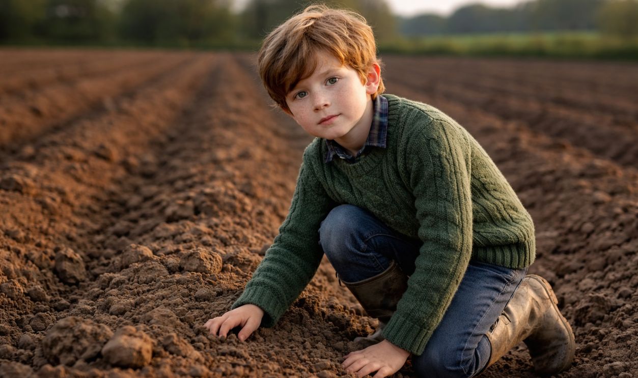 Boy in a ploughed field