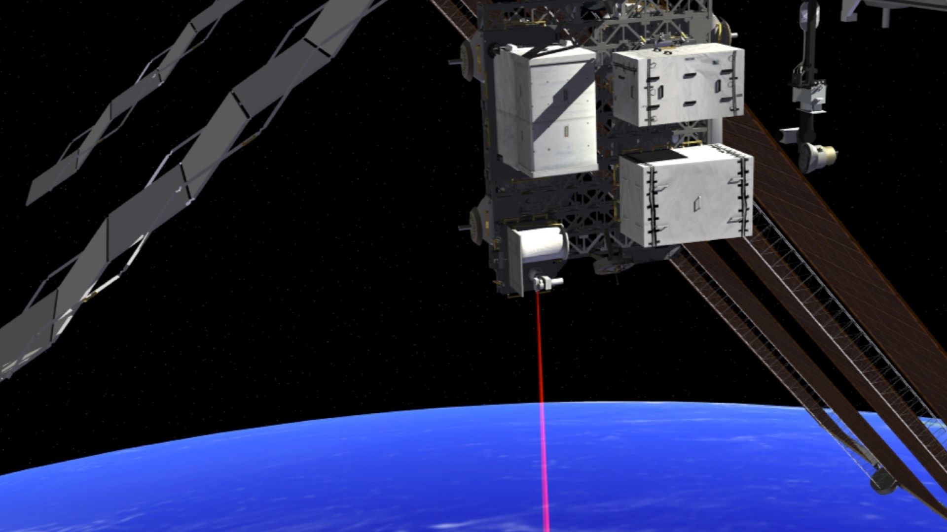 Rendering of OPALS mounted on the ISS
This artist's concept shows how the Optical Payload for Lasercomm Science (OPALS) laser will beam data to Earth from the International Space Station.