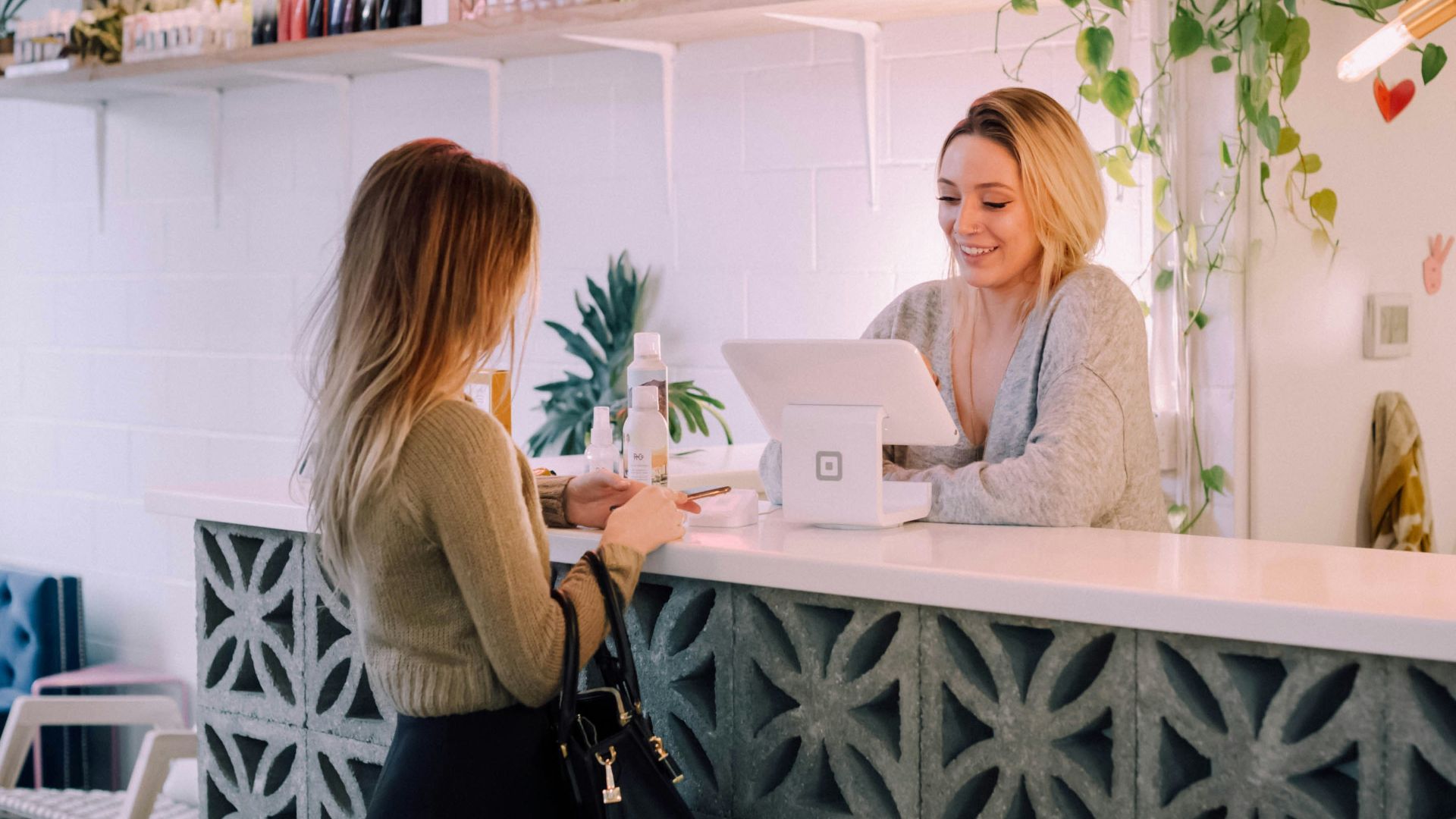 woman facing on white counter