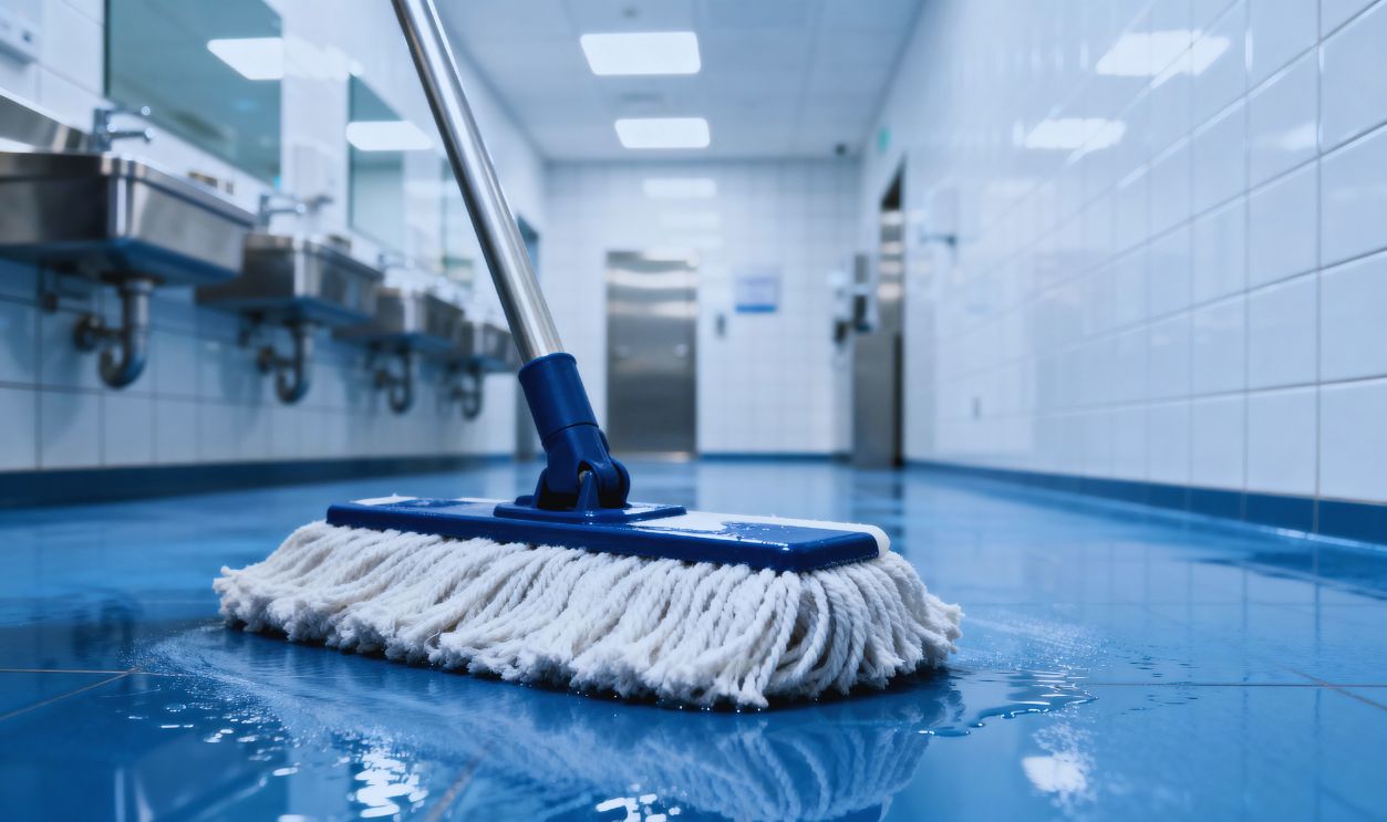 mopping wet floor