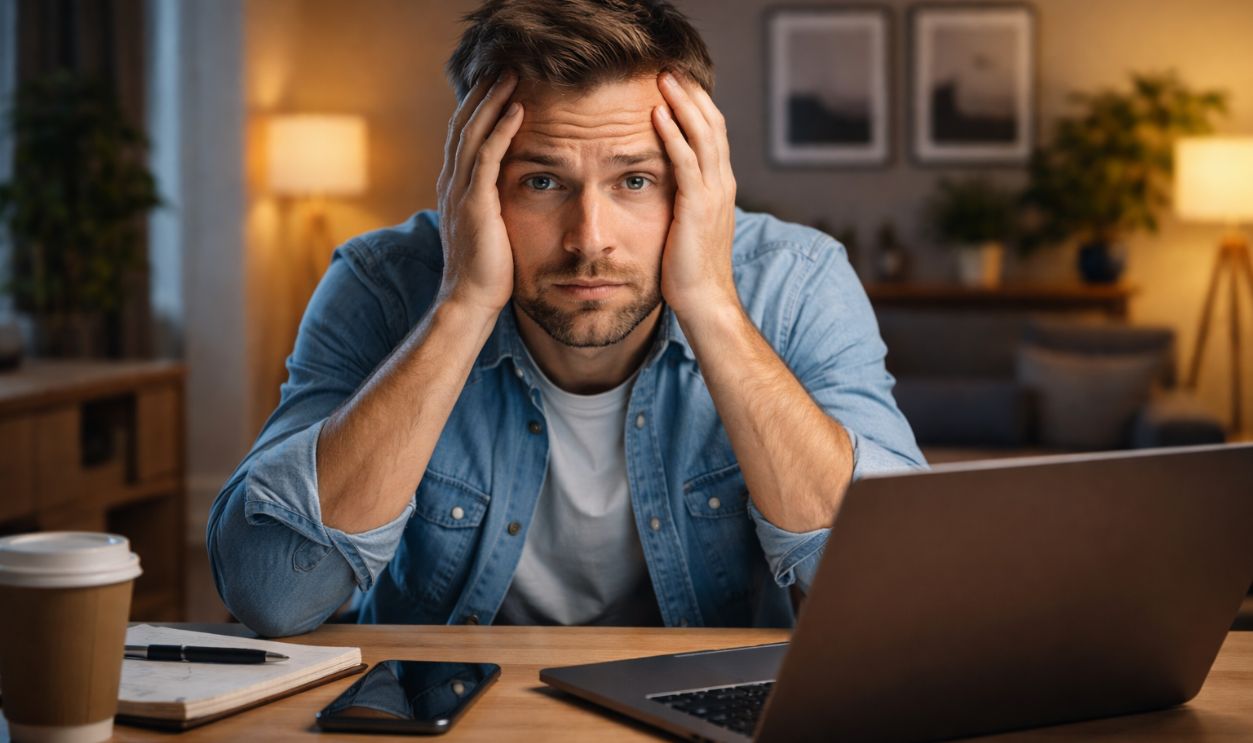 Stressed at the home office desk