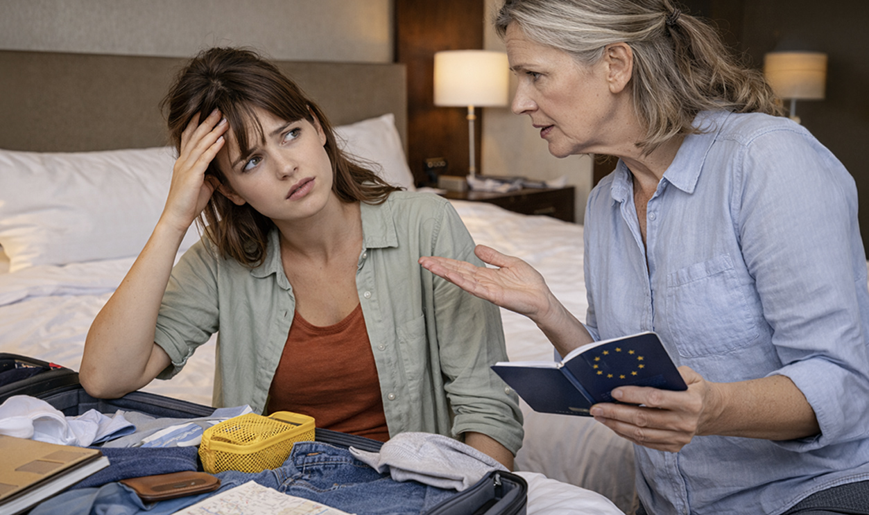 Two concerned women packing for a trip.