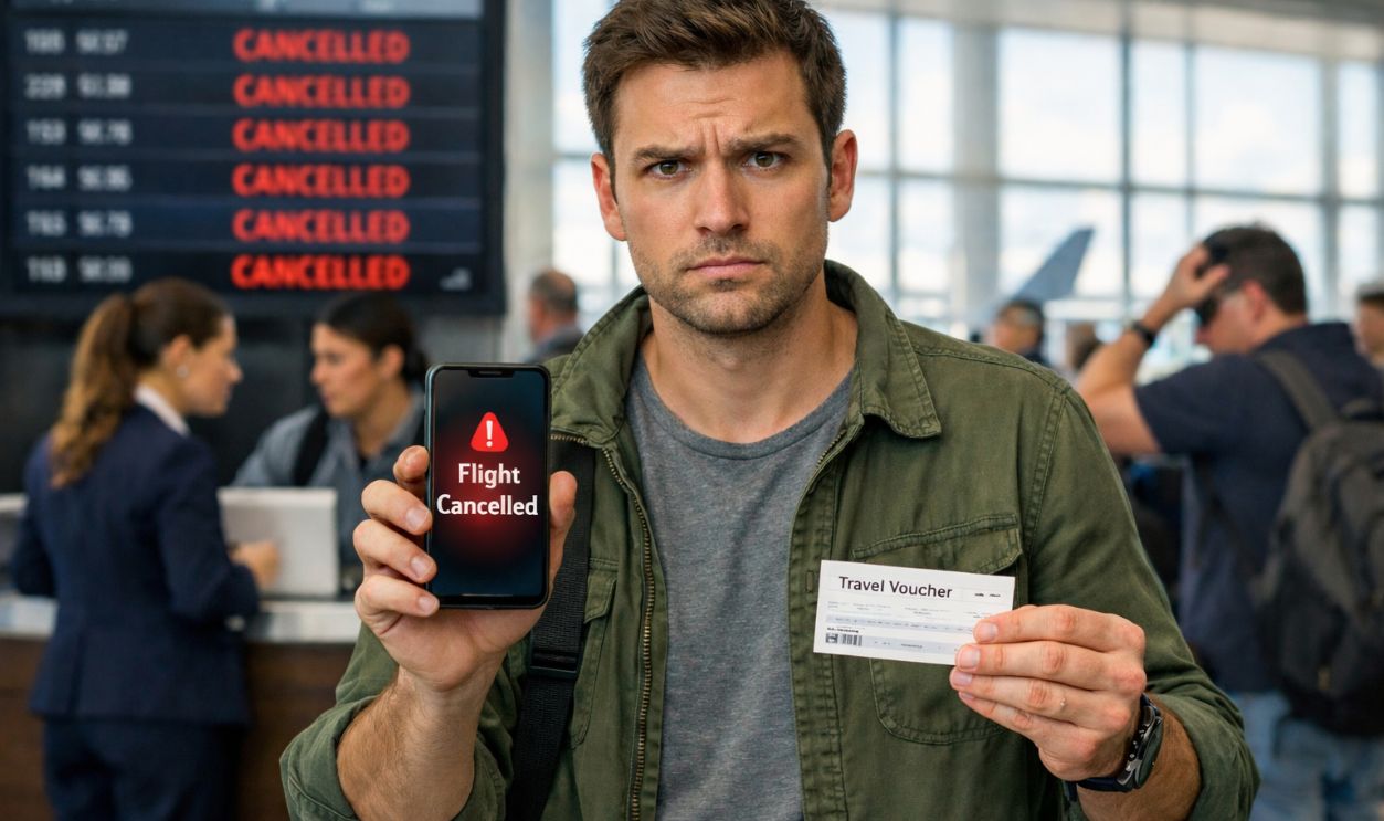 man holding voucher and smartphone