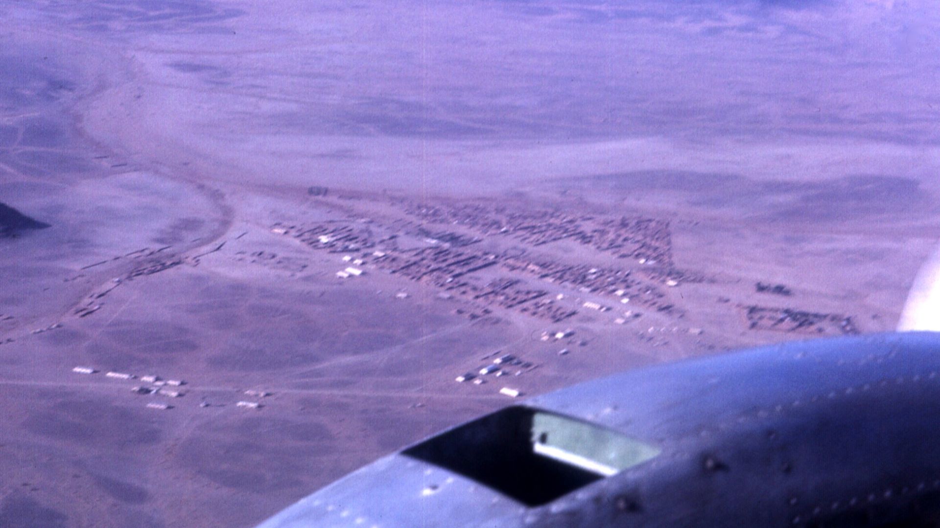 Photo taken in December 1967.  The photograph was taken from a Mauritanian Air Force aircraft: a Douglas C-47A Dakota, a military version of the DC-3.