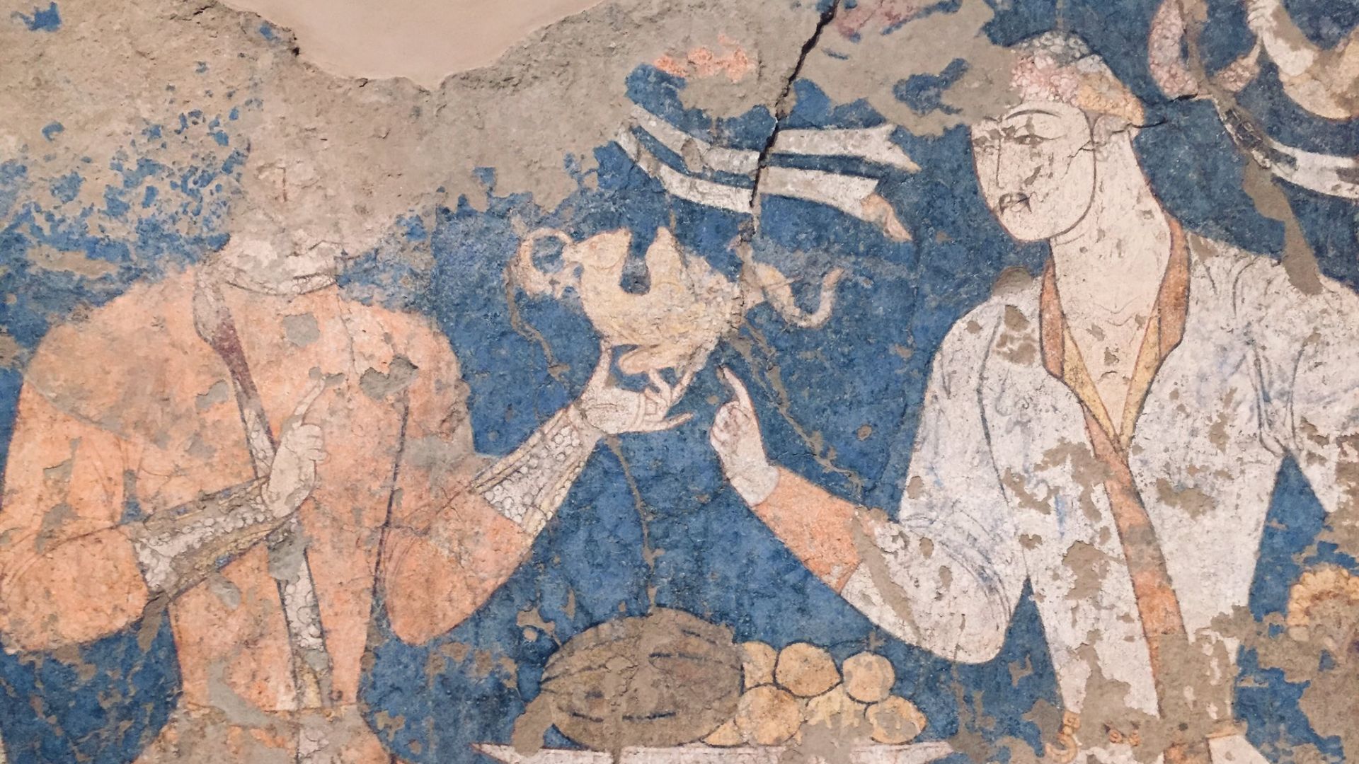 Penjikent murals, detail, banquet, 5th-8th century, Panjakent, Ancient Sogdia (present-day Tajikistan)