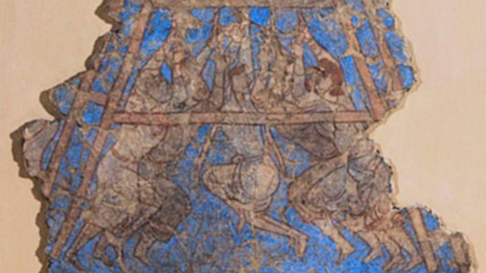 Arabs besieging the city of Samarkand, captured in 722 CE, Palace of Devastich (706-722), Penjikent mural
