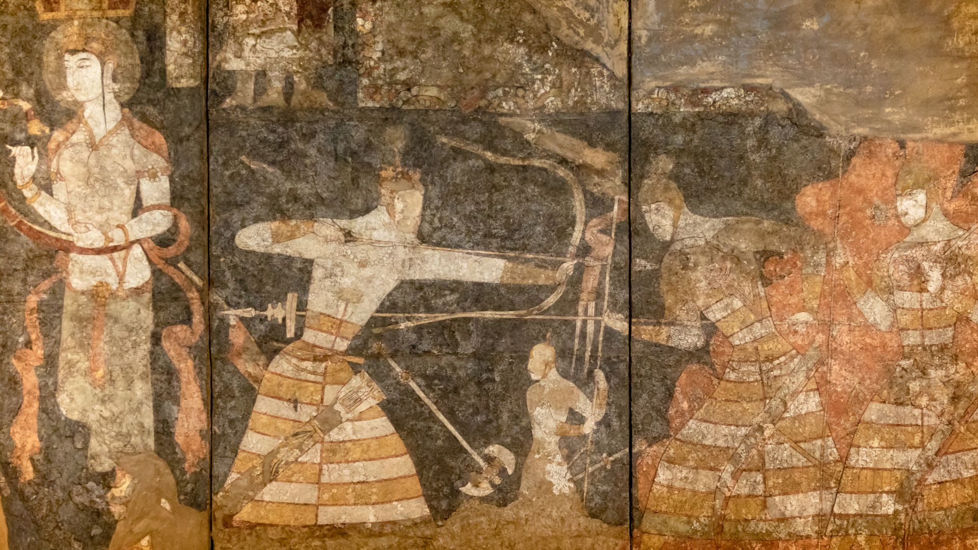 Fresco from Ancient Sogdian Penjikent. VI-VIII cc. AD.  
Zoroastrian, Buddhist, Hellenistic, Islamic and unique Pamir cultures had been developing in Tajikistan for thousands of years. 

The exposition is divided into periods starting with 4th millennium B.C. and ending with the beginning of the 20th century. The collection includes findings from the entire territory of Tajikistan, large archaeological excavations of Sarazm, Ajina-Tepe, Tahti-Sangin and such cities as Khujand, Panjakent, Kurgan-Tyube, Istaravshan, Kulyab.