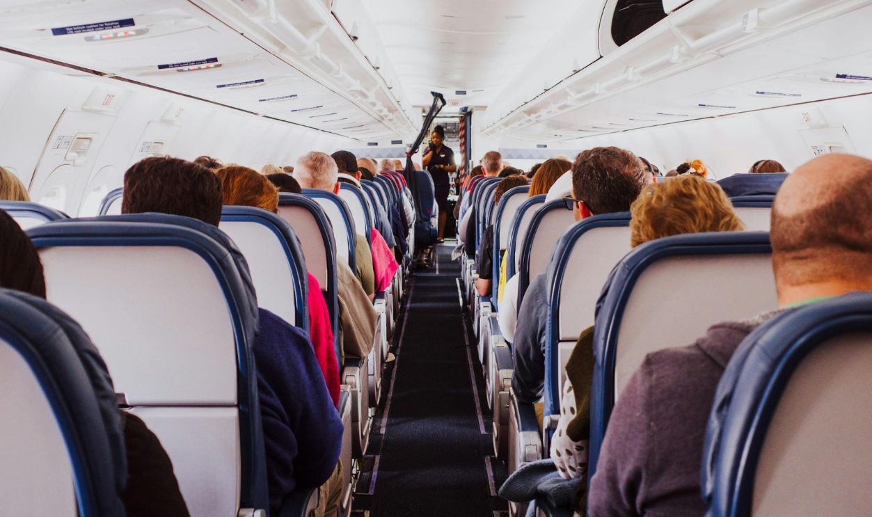 Back View of People Sitting on a Plane