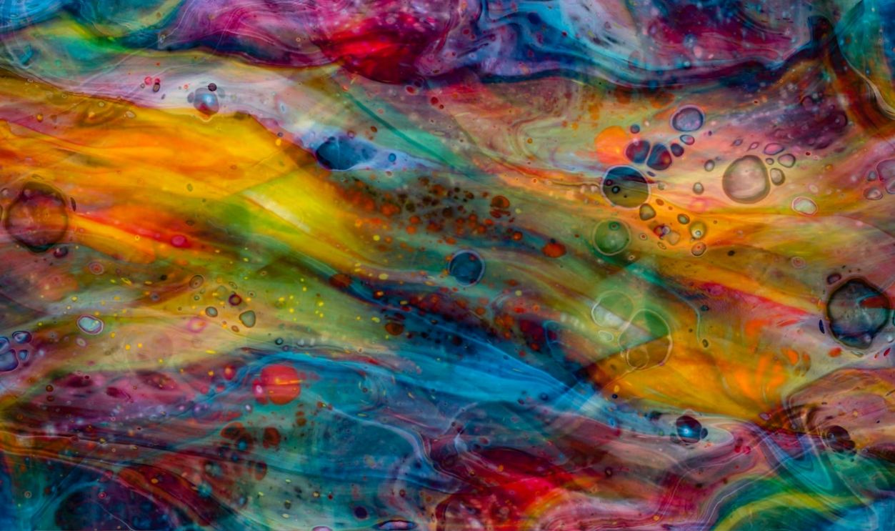 Abstract colorful swirls and bubbles of liquid