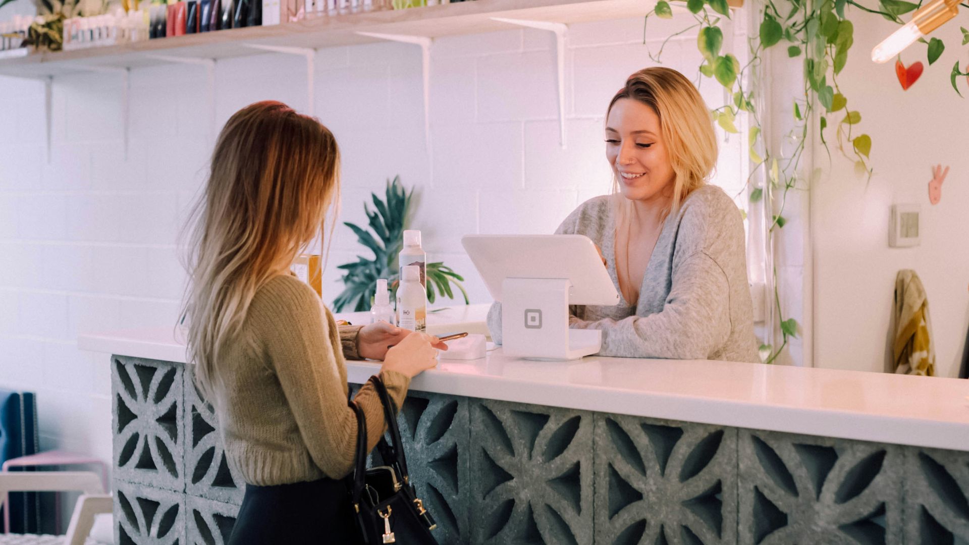 woman facing on white counter