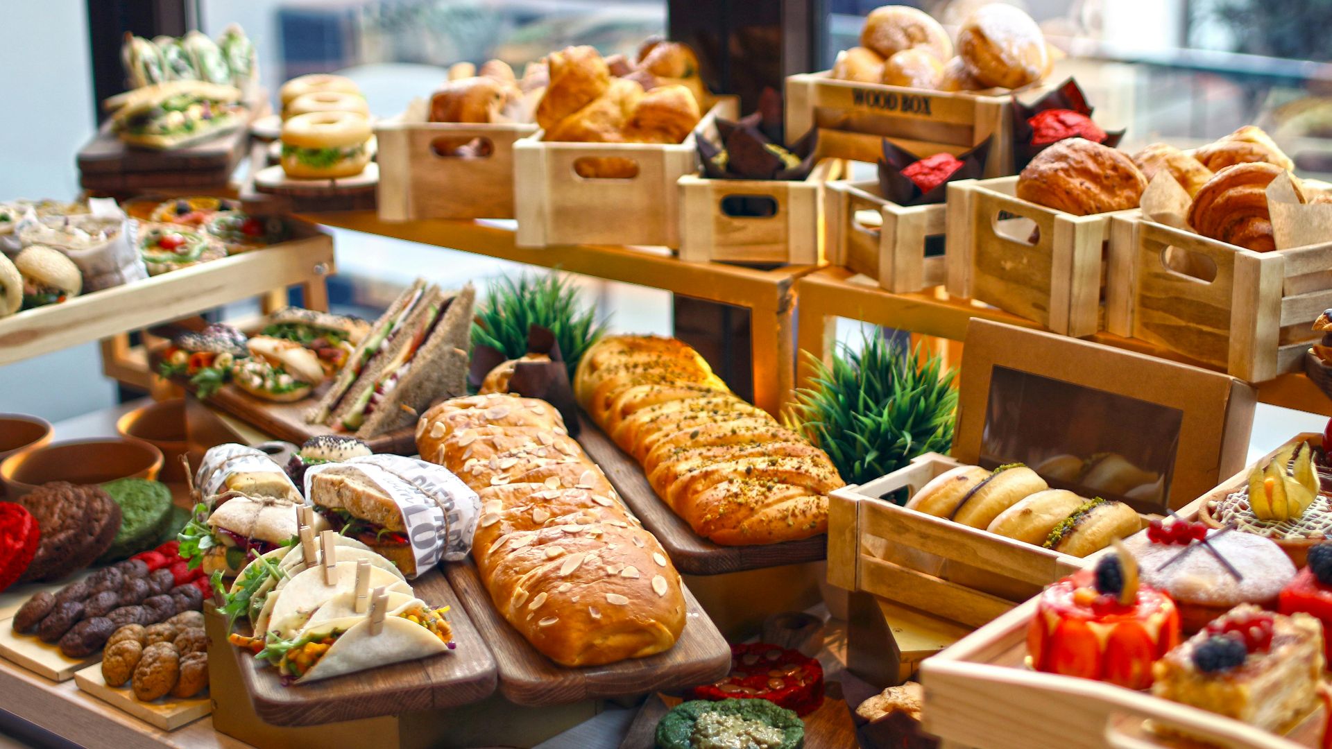 An enticing assortment of pastries and baked goods on display, showcasing a variety of textures and flavors.