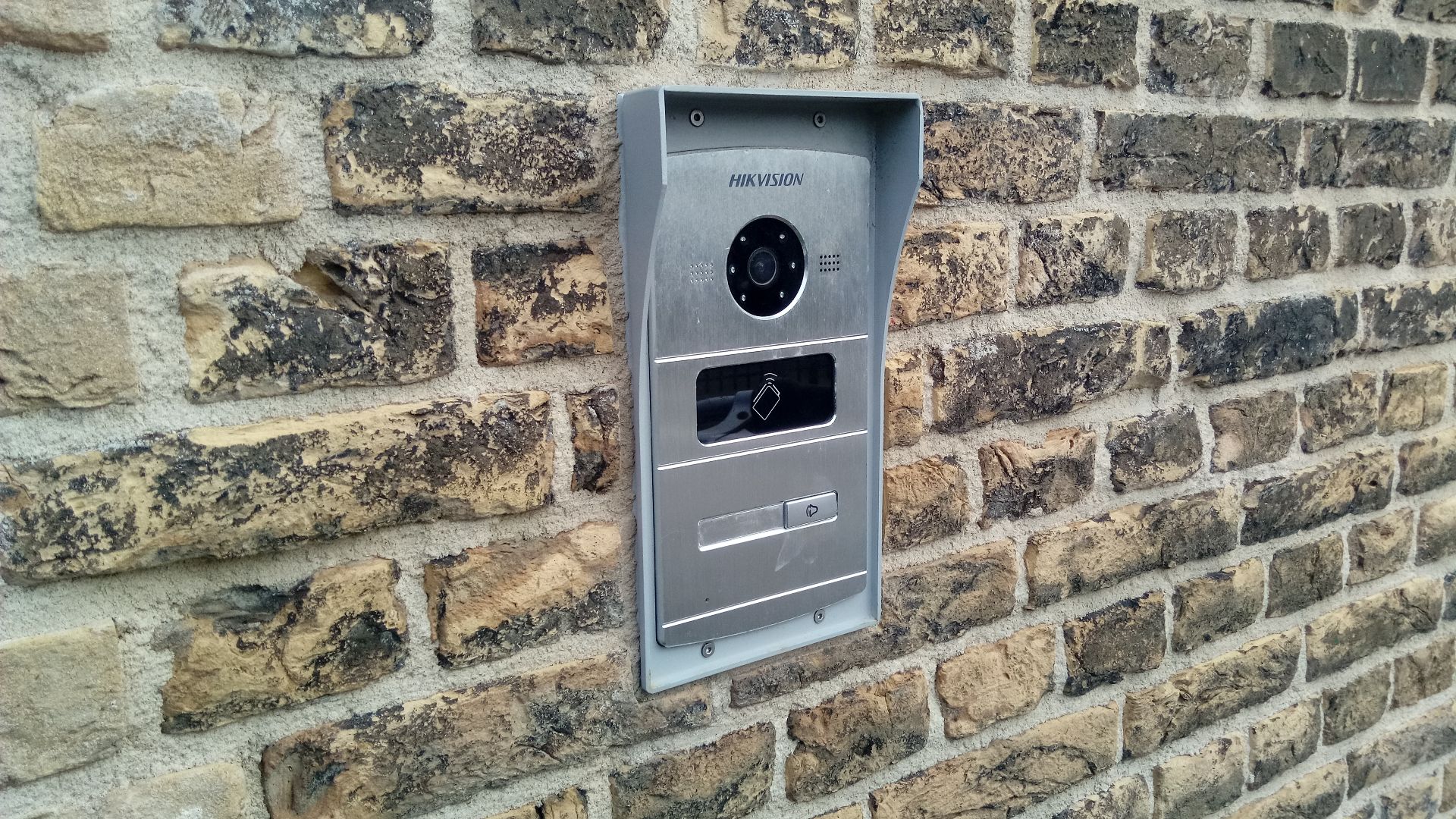 A Hikvision-branded doorbell, that is located in the city of Gouda, South Holland.