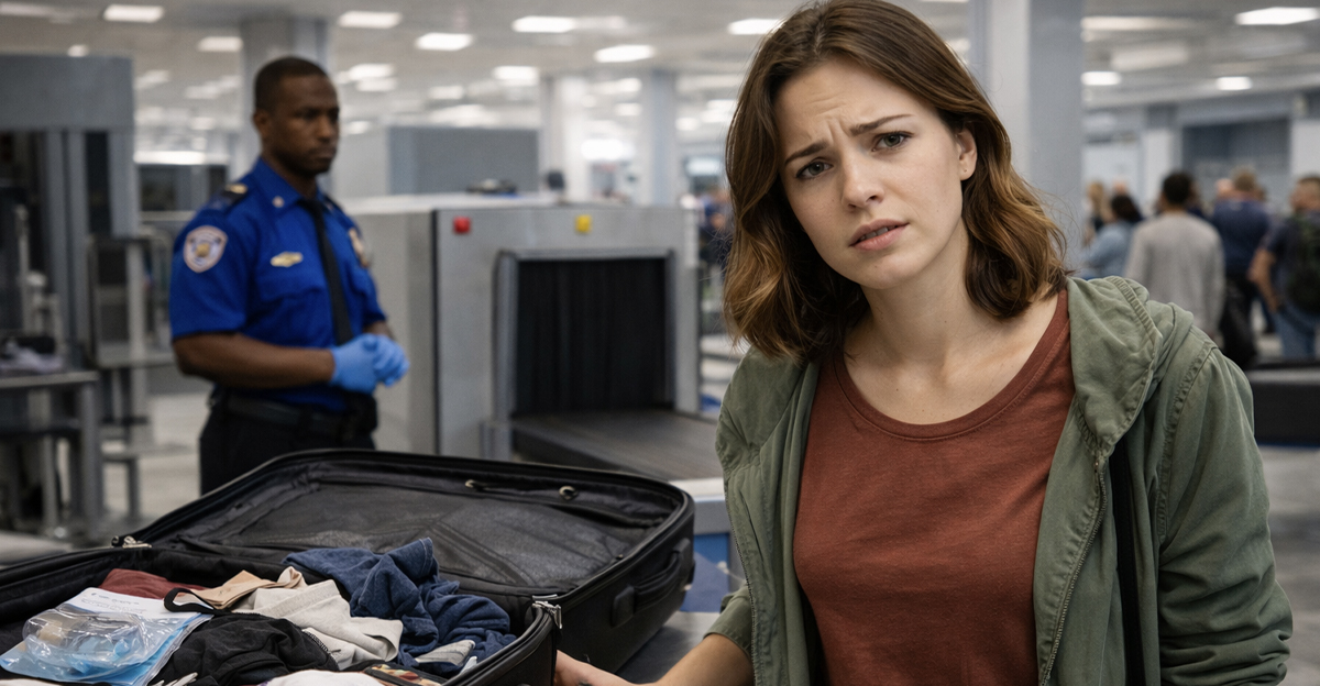 AI-generated image of a woman with her luggage being searched by TSA