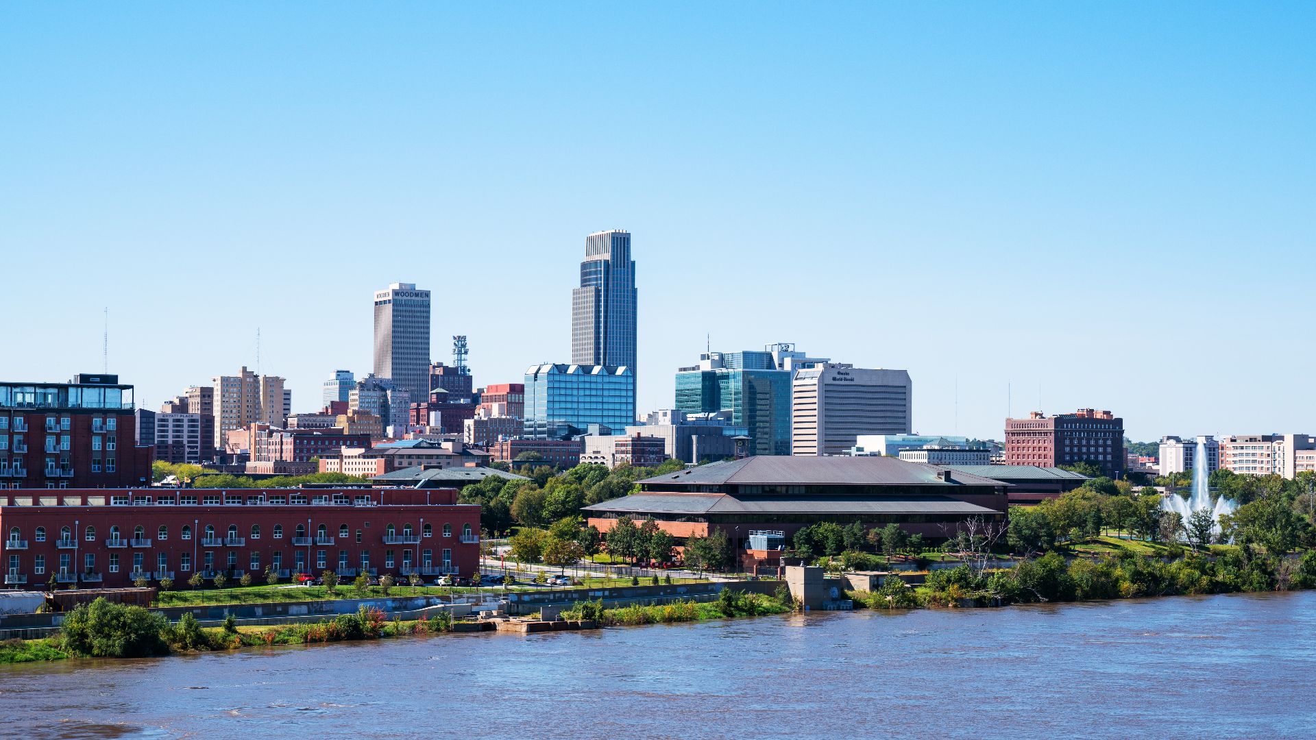 The downtown skyline in Omaha, Nebraska, as seen from across the Missouri River in Council Bluffs, Iowa.

/sim
