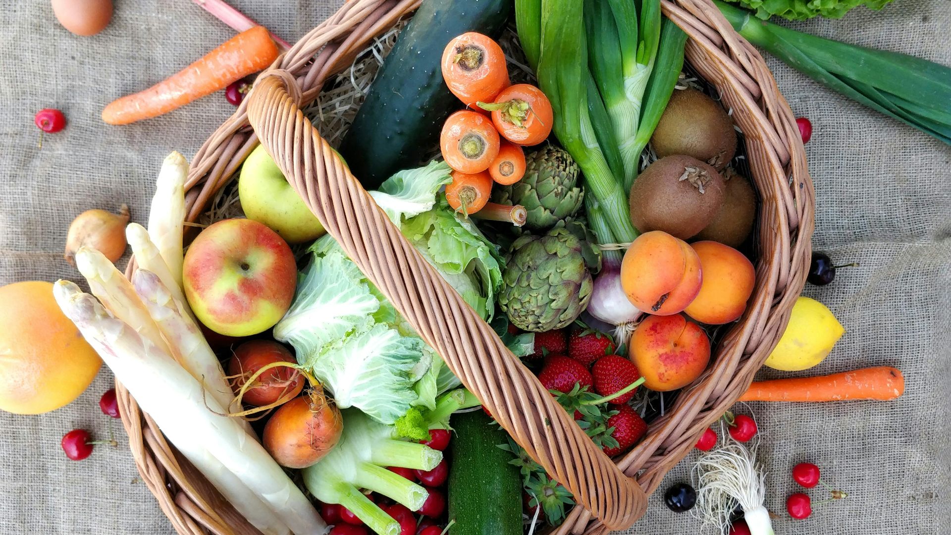 a basket filled with lots of different types of vegetables