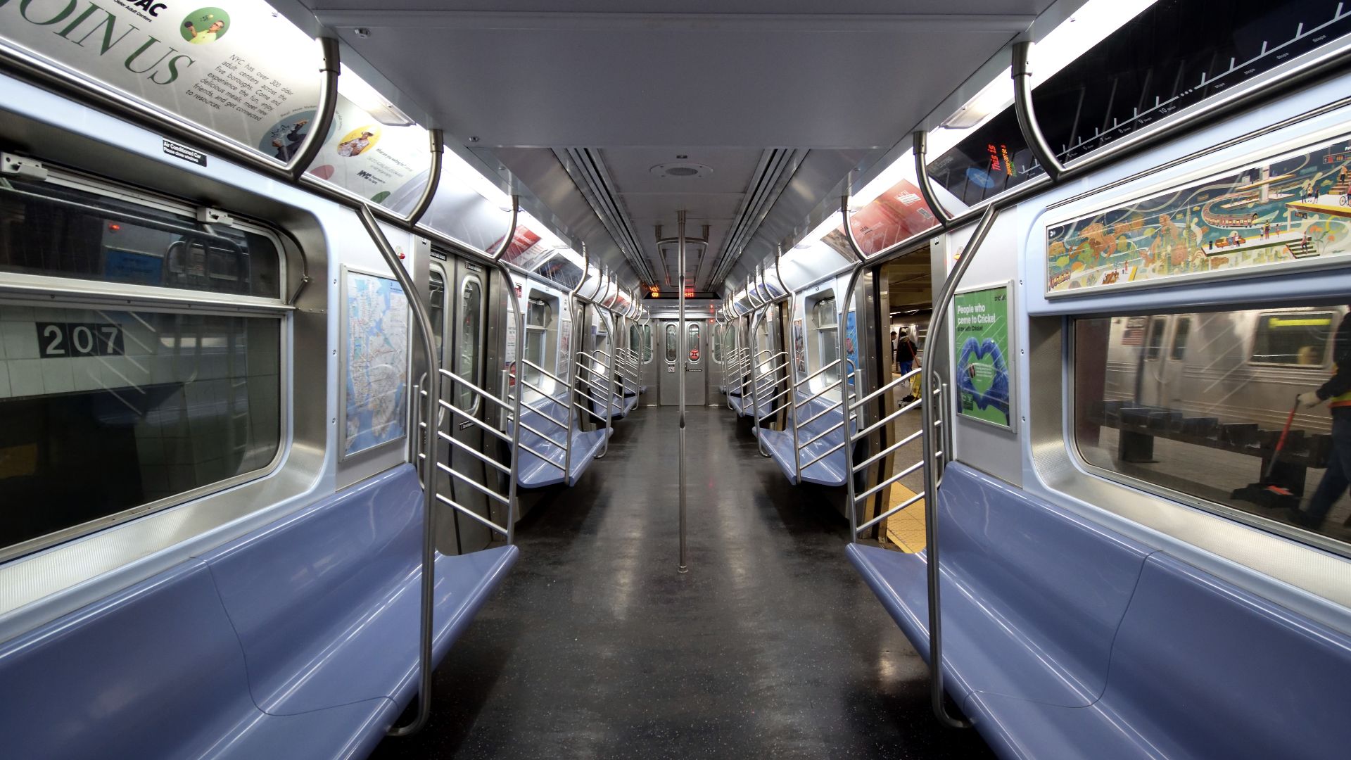 The interior of a R179 New York Subway Train, car #3023, at the 207th street station on the A line