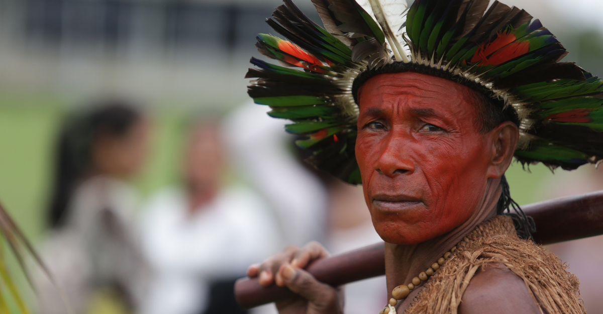 Pataxo ethnic woman seen during camp in Salvador 