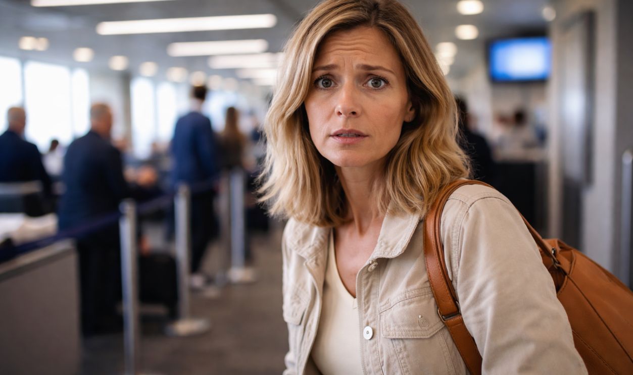 Worried traveler at the gate
