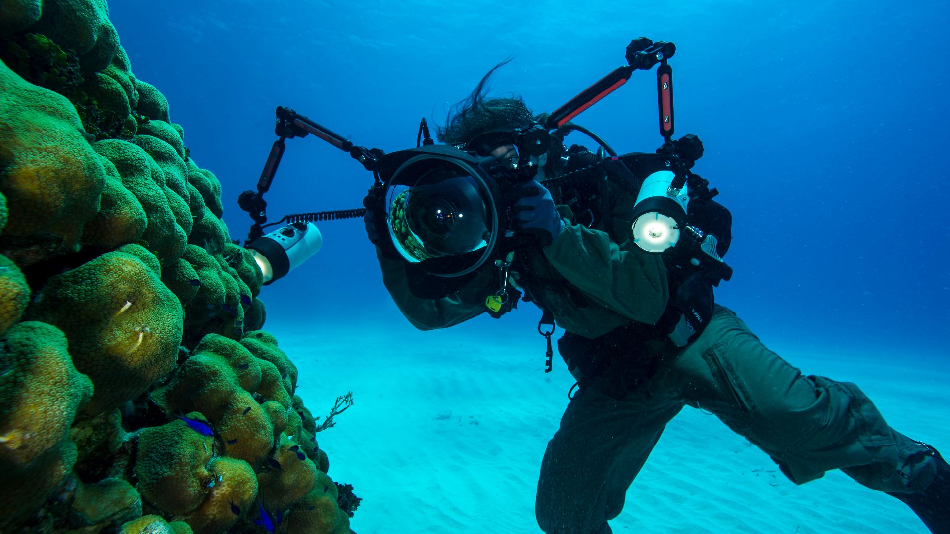 Mass Communication Specialist 2nd Class Kathleen Gorby conducts underwater photography training off the coast of Guantanamo Bay, Cuba. The Underwater Photo Team of Expeditionary Combat Camera conducts semi-annual training.
