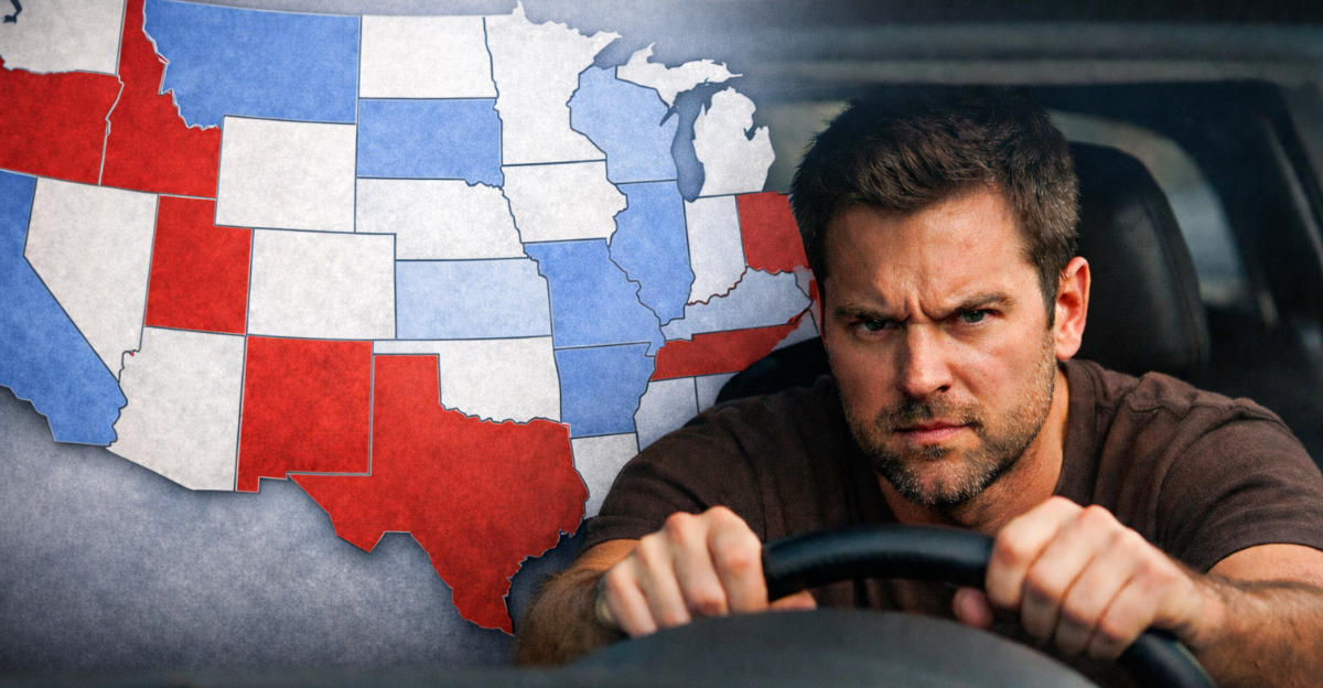 Angry driver with map background
