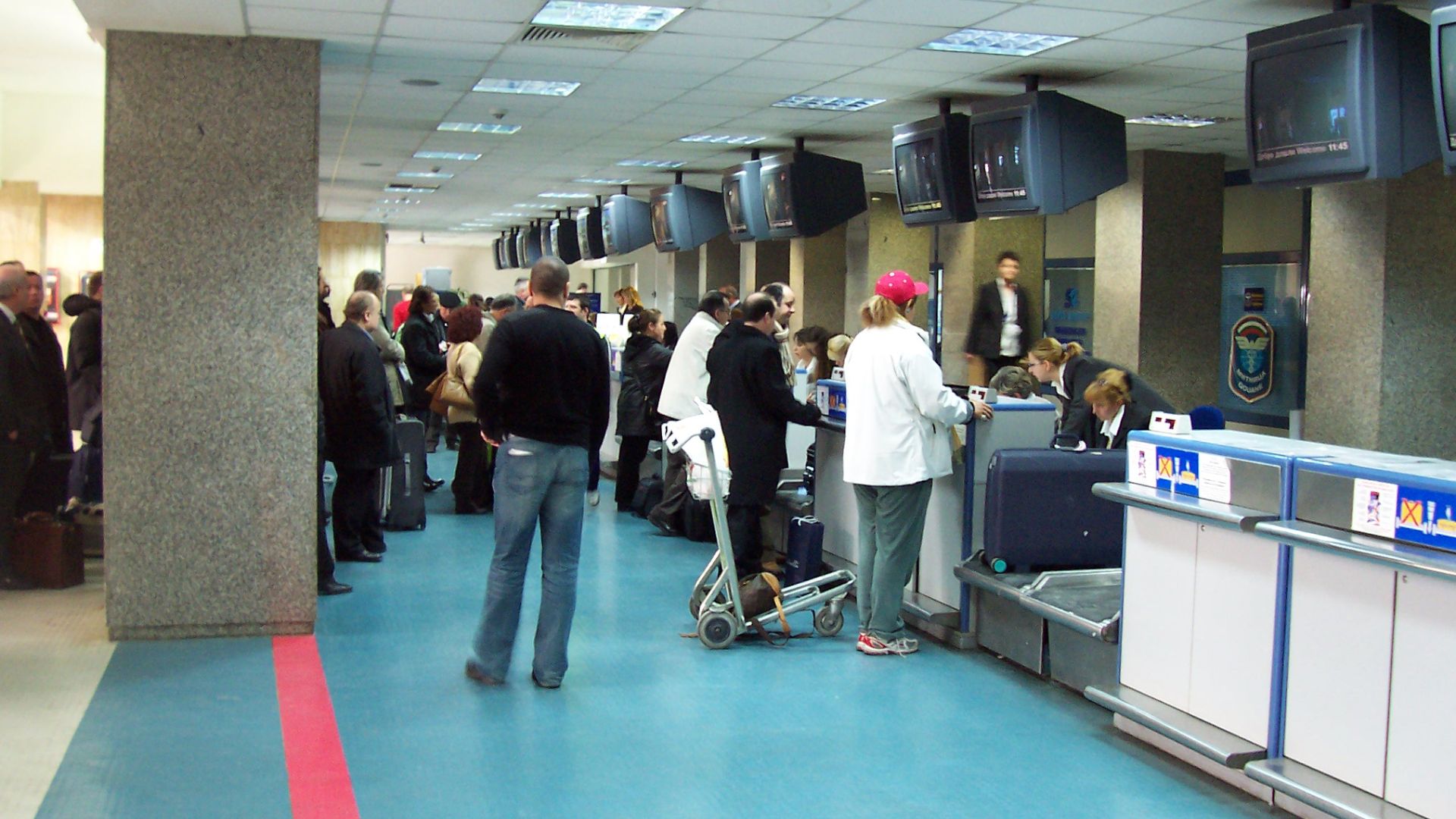The check-in area of terminal 1 at the Sofia Airport, Bulgaria.