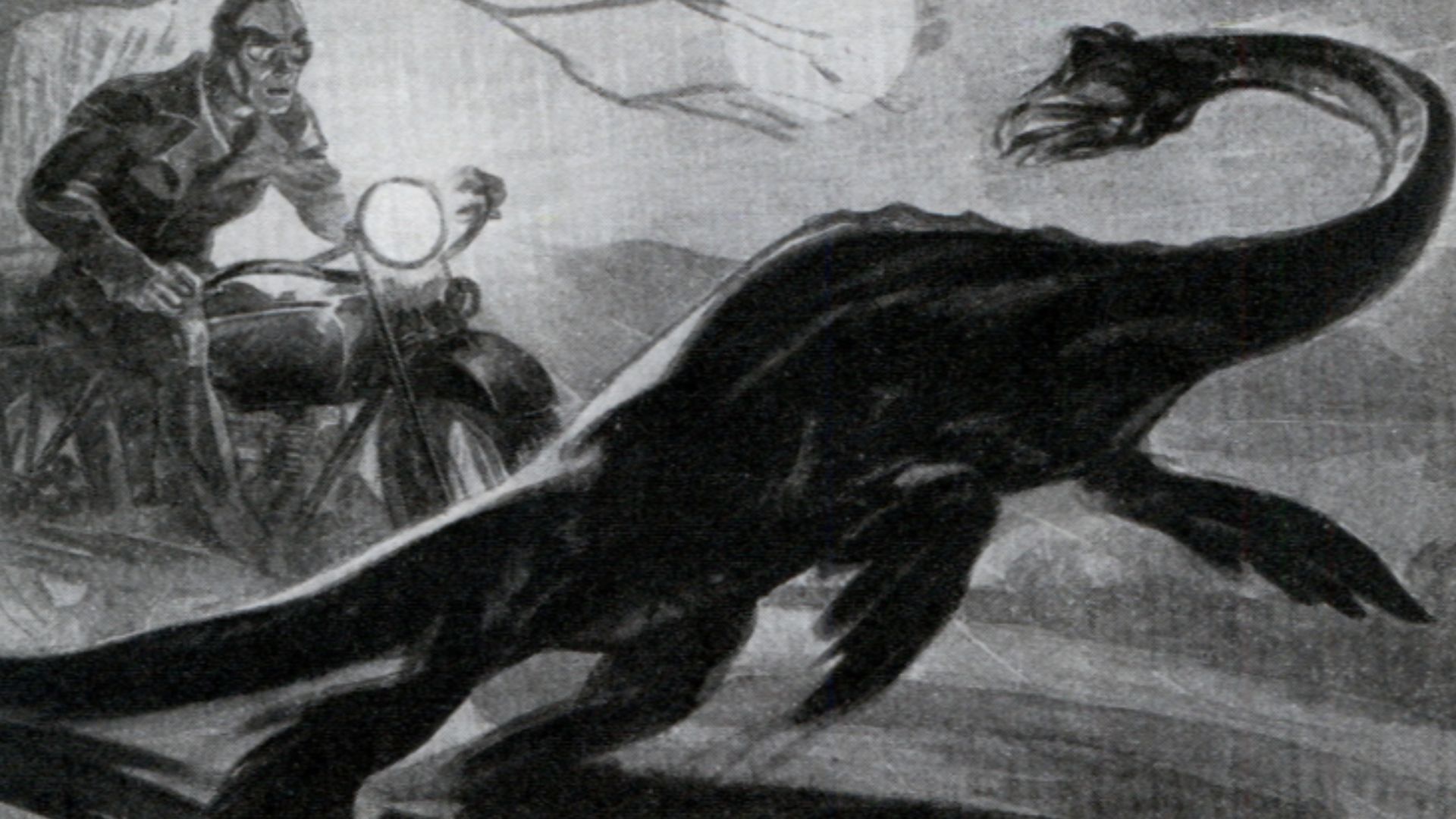 Illustration of the alleged sighting of Loch Ness monster by Arthur Grant in January 1934.