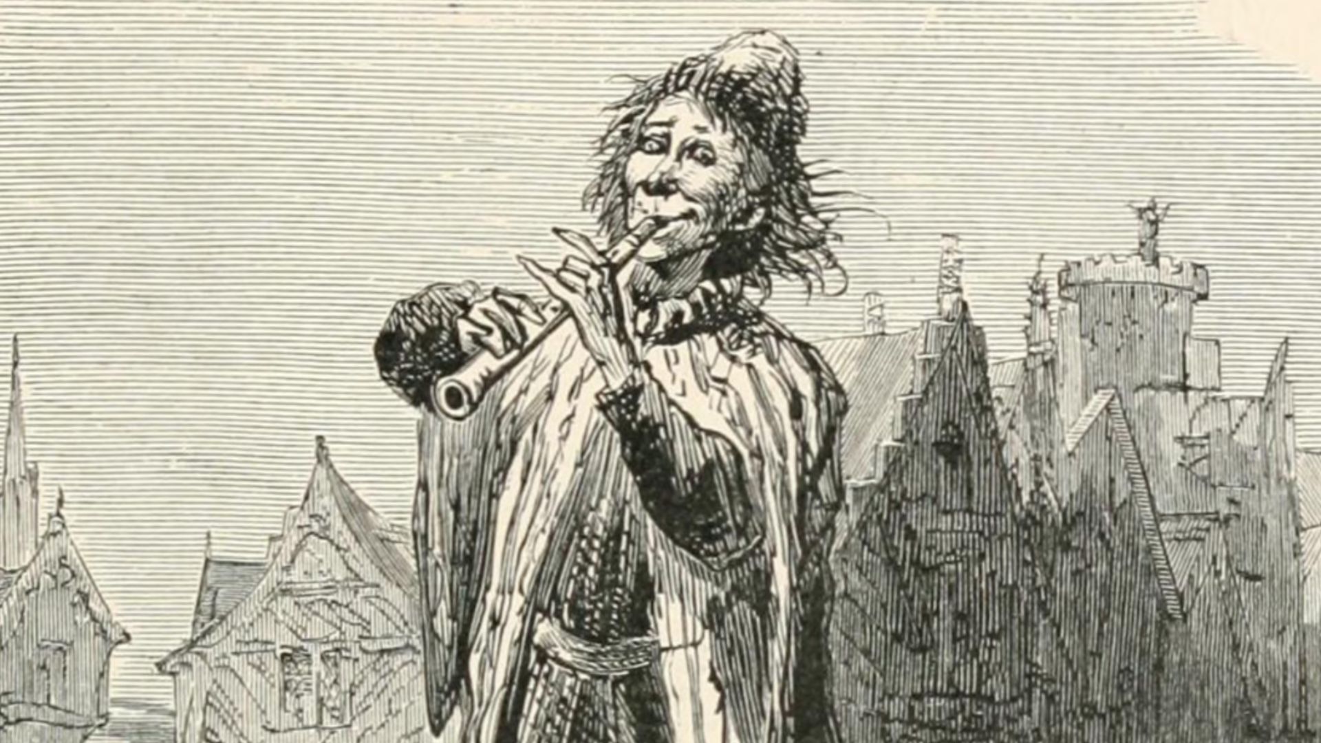 Uncredited illustration for “The Pied Piper of Hamelin,” by Robert Browning, Child Life: A Collection of Poems, ed. John Greenleaf Whittier, Boston: Houghton Mifflin Co., 1871, p. 121. Digitized by MSN from the collection of the New York Public Library. Page image downloaded from the Internet Archive and cropped.
https://www.archive.org/stream/childlifecollect00whit#page/120/mode/2up