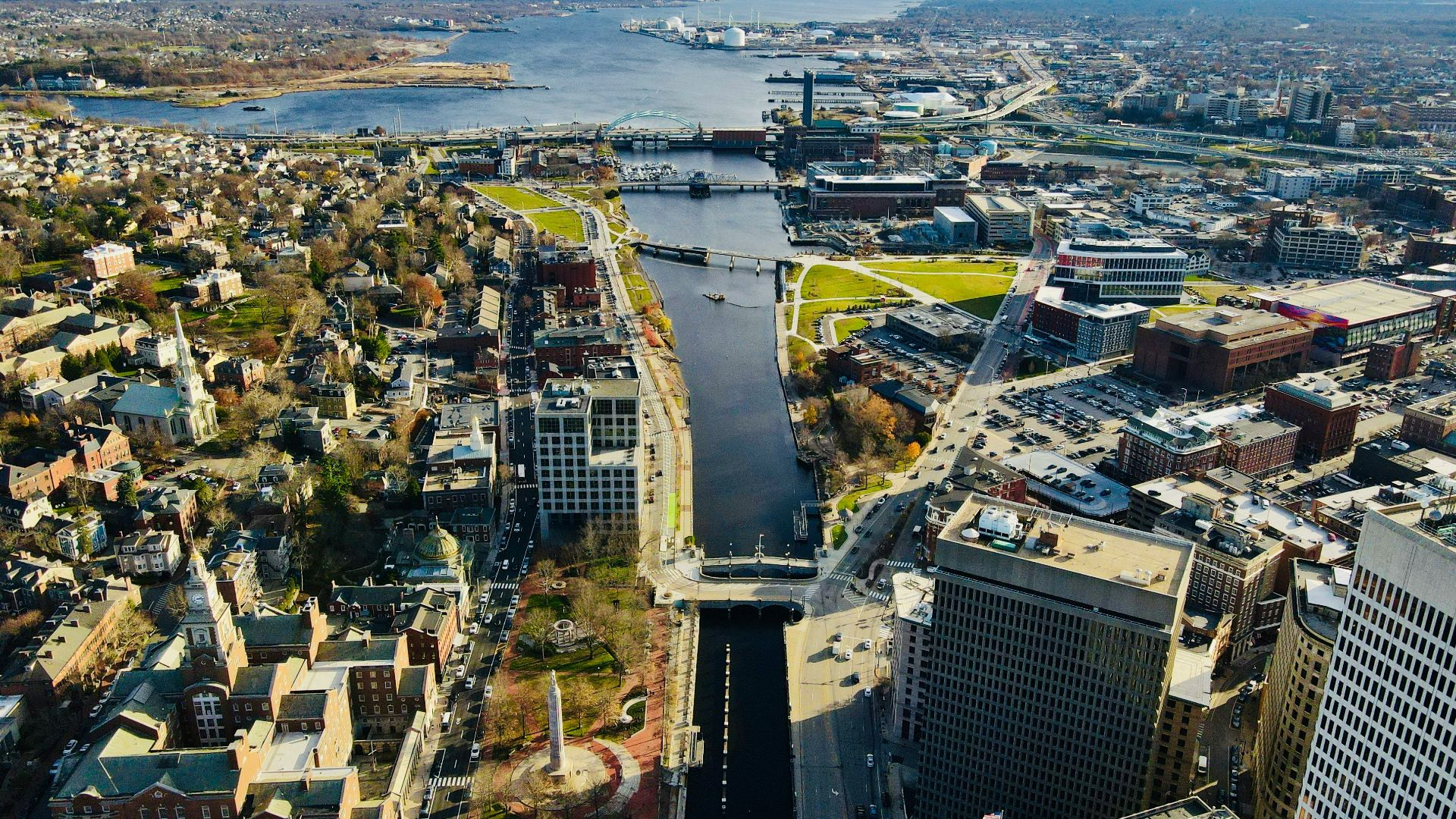 a city with a river running through it