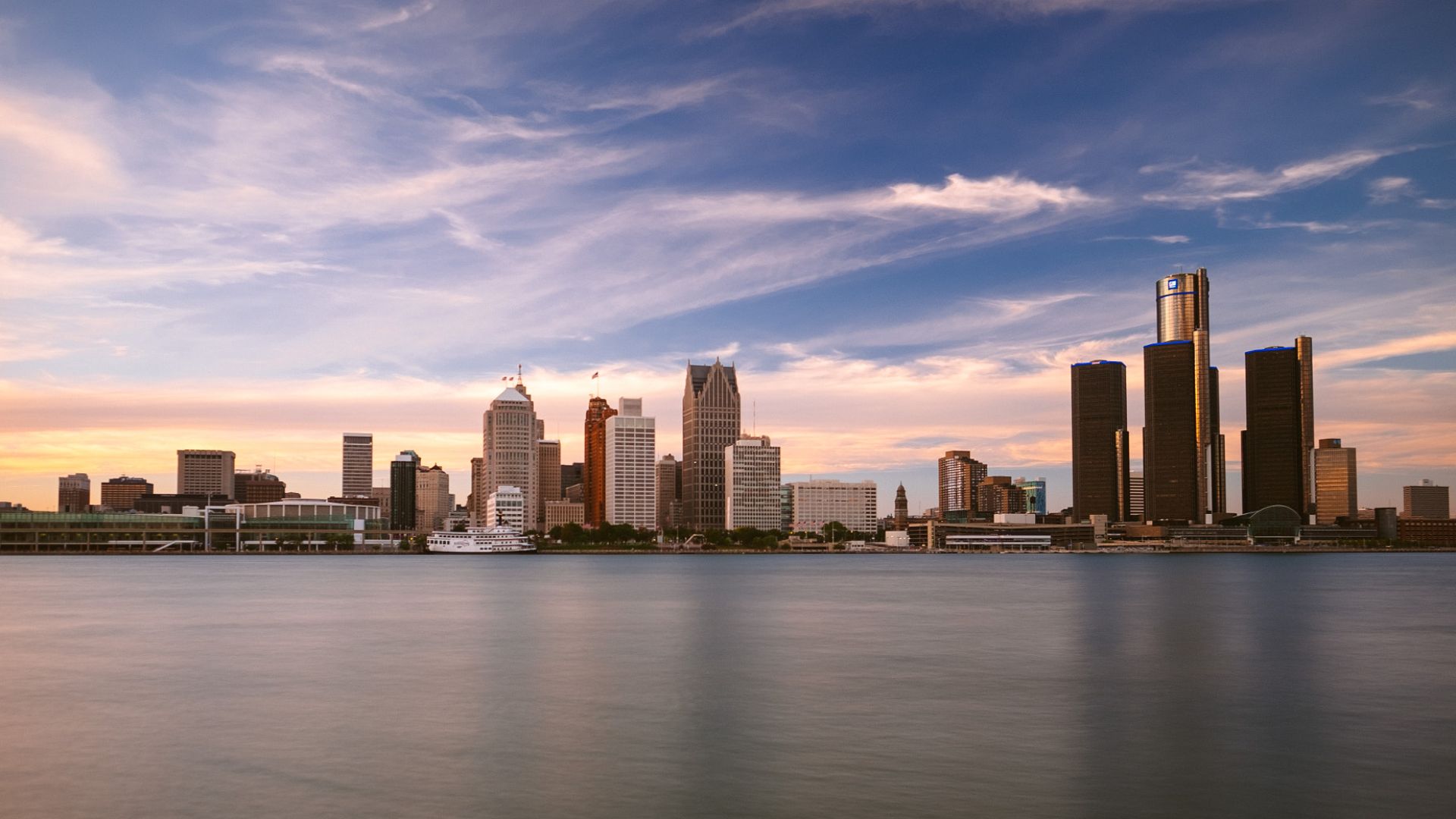 500px provided description: Detroit skyline, as viewed from Windsor, Canada [#ontario ,#canada ,#sky ,#city ,#sunset ,#river ,#blue ,#sun ,#clouds ,#architecture ,#cityscape ,#skyline ,#long exposure ,#michigan ,#windsor ,#detroit ,#detroit river ,#500pxGPW15]