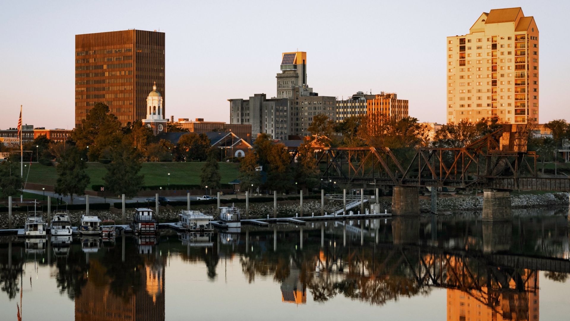 Downtown Augusta, Georgia as seen across the Savannah River, on the Fifth Street Bridge.