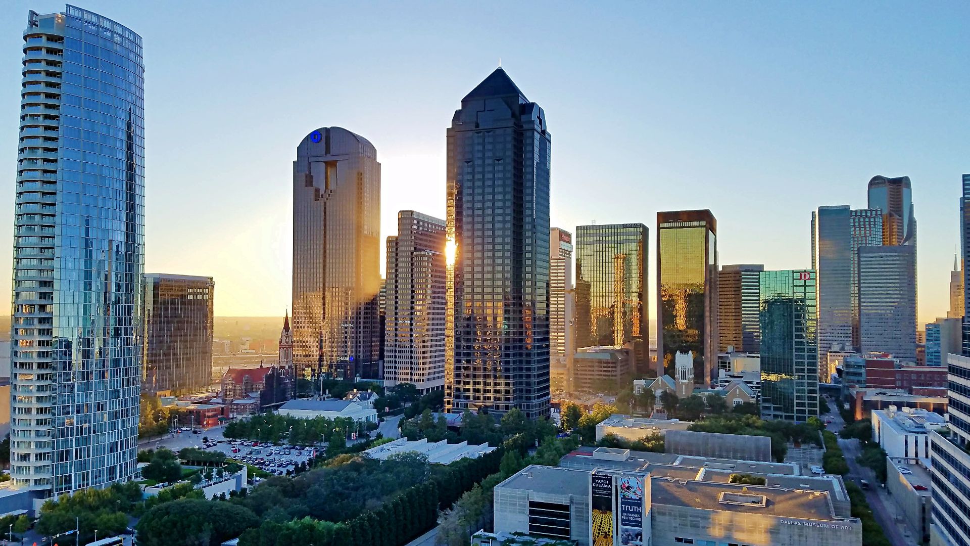 View of Dallas Arts District and the Downtown skyline.