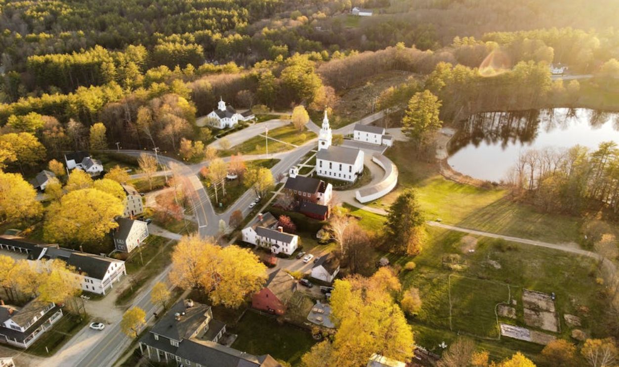 Town with Church in Autumn
