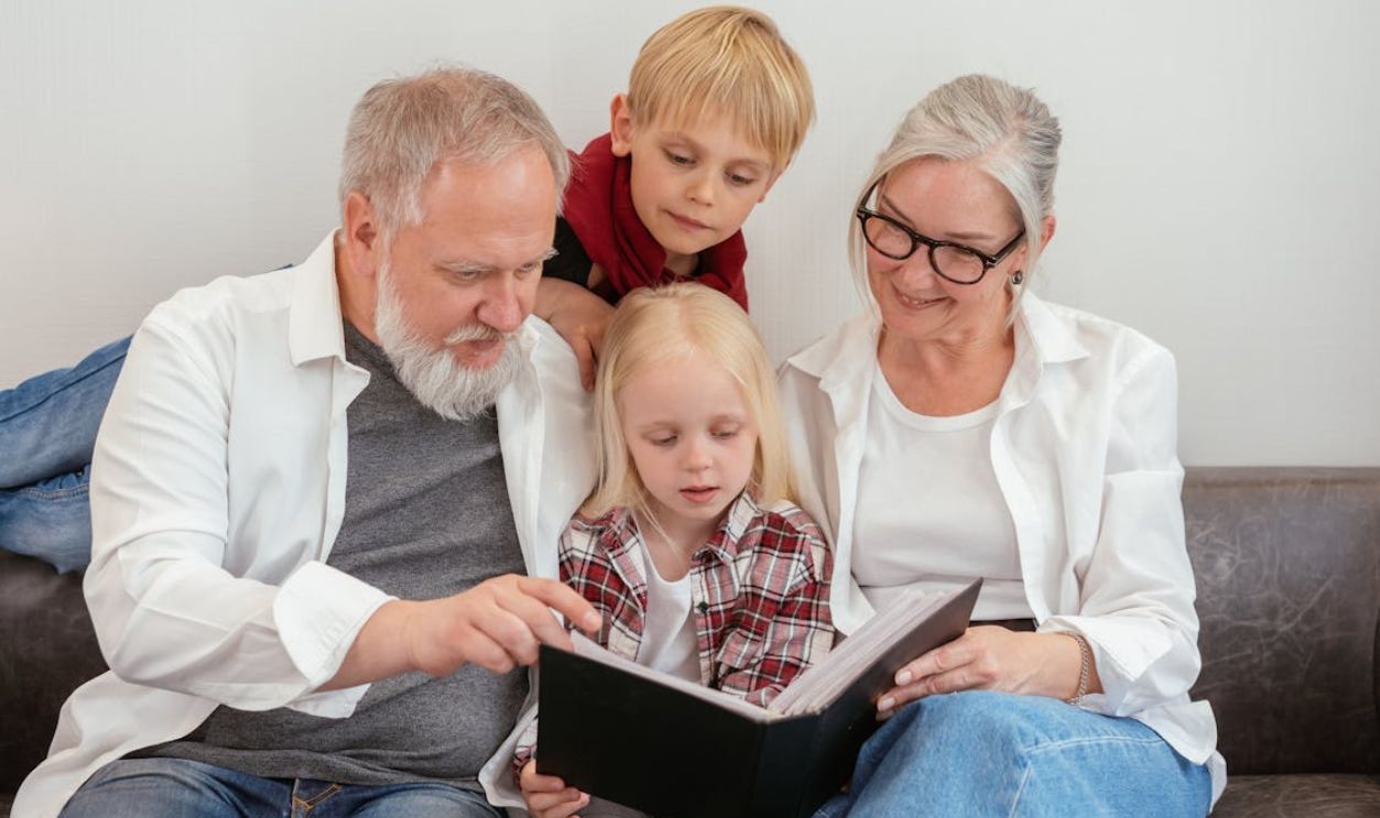 A Family Looking at a Album