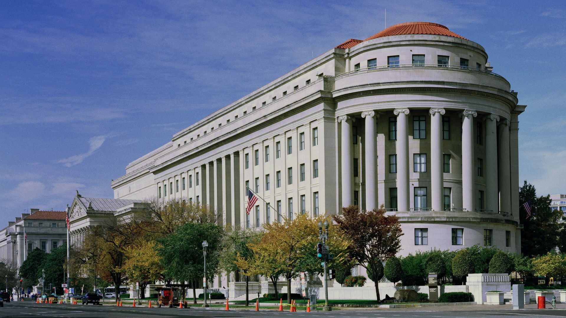 The Apex Building, headquarters of the Federal Trade Commission, on Constitution Avenue and 7th Streets in Washington, D.C..  The building was designed by Edward H. Bennett under the purview of Secretary of the Treasury Andrew W. Mellon, and was completed in 1938 at a cost of $125 million.