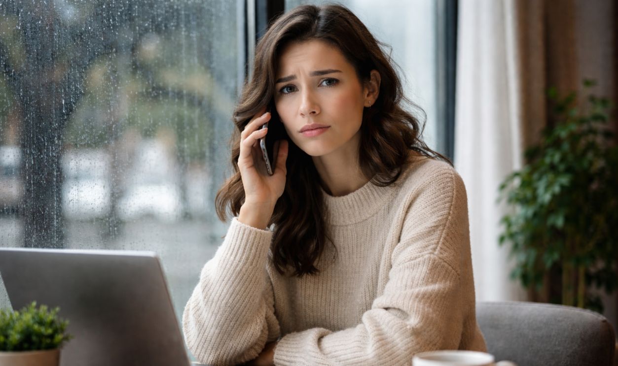 Sad moment by the rain-soaked window