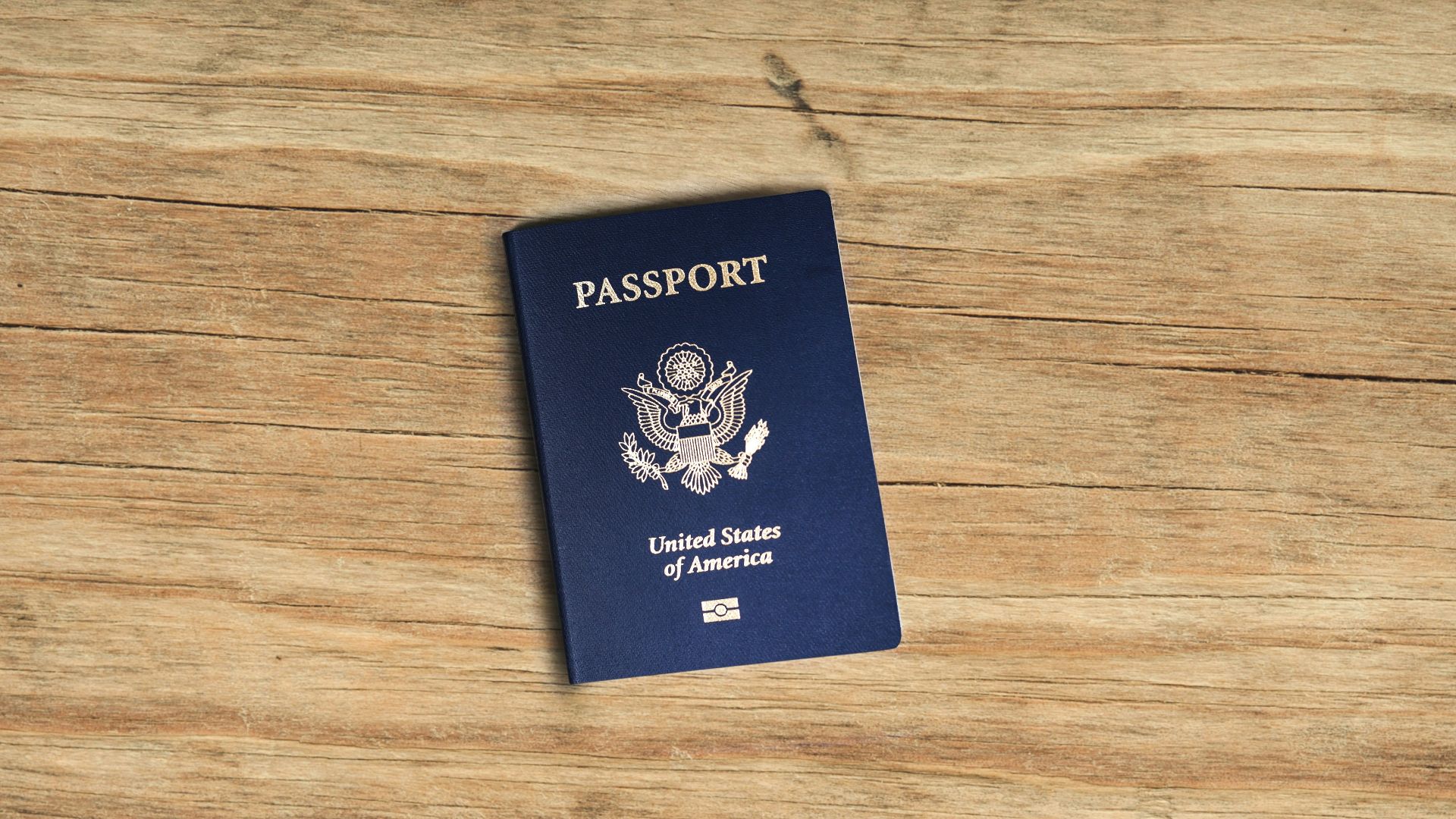 a blue box on a wood surface