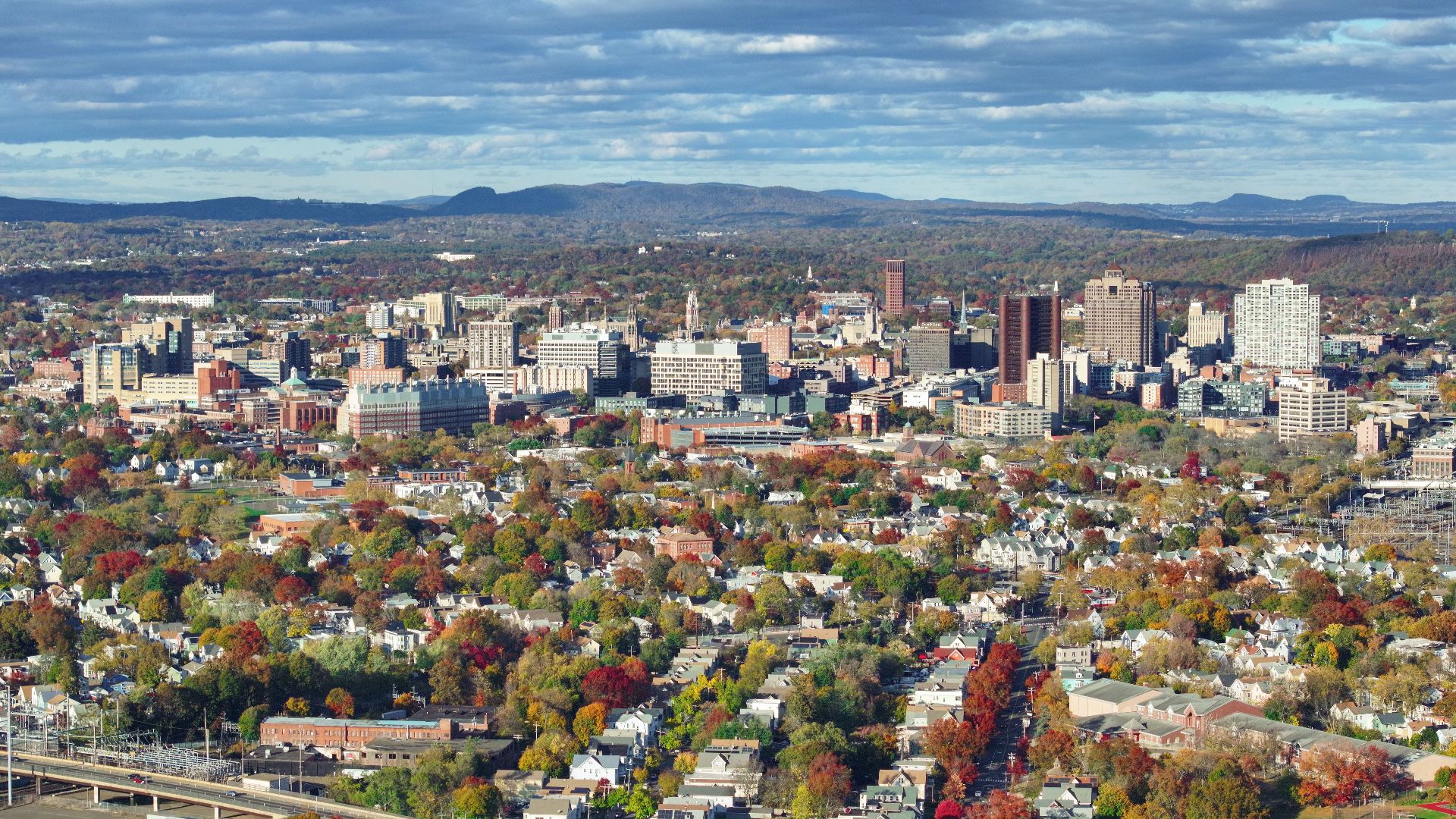 The skyline of New Haven, Connecticut. It's home to 135,000 residents and Yale University, the city's biggest taxpayer and employer