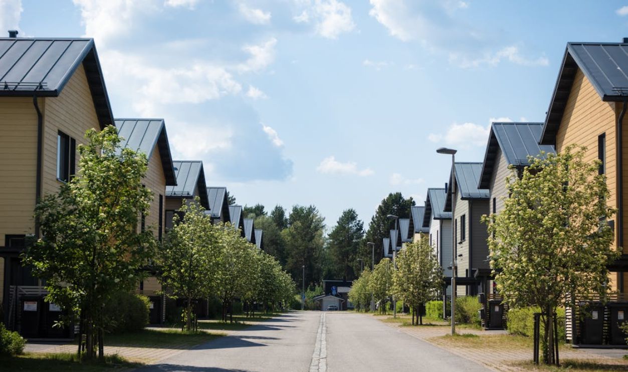 Symmetrical Empty Road with Identical Houses