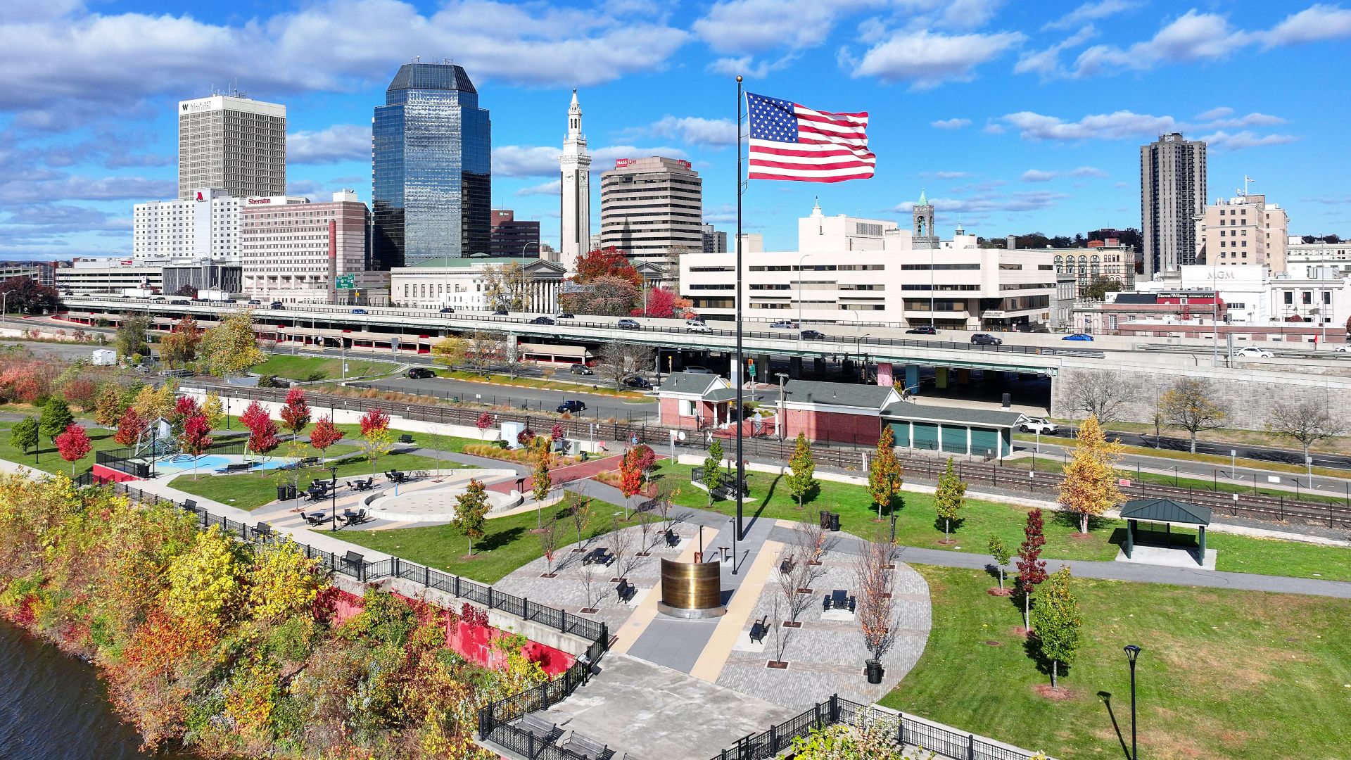 The skyline of Springfield, Massachusetts. It sits on the eastern bank of the Connecticut River and is home to 156,000 residents.