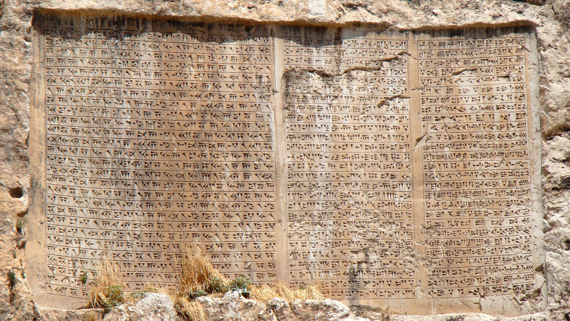 A large cuneiform inscription found on the south side of the Van Castle hill, four kilometres west of modern-day Van, in eastern Turkey. It's several metres tall and wide, 25 centuries old and the message comes from the Persian king Xerxes.
In Old Persian, Babylonian and Elamite, it says (roughly):