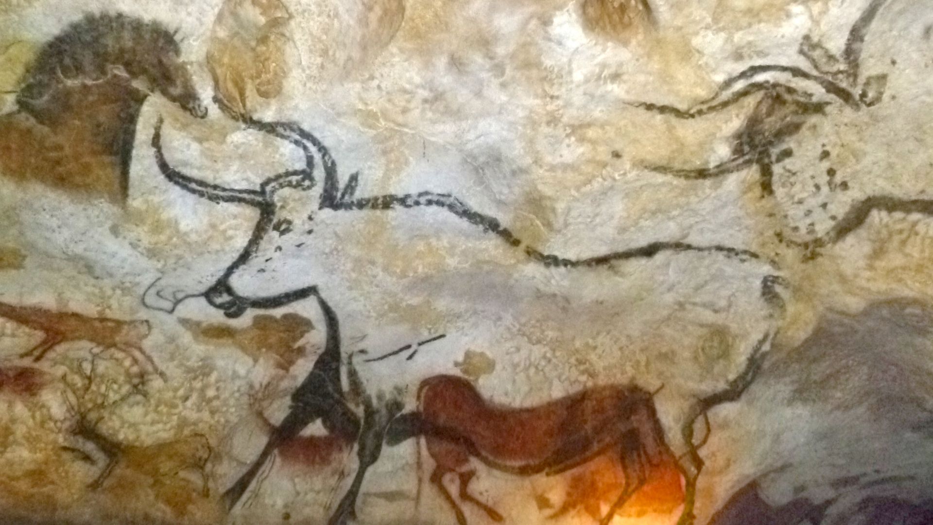 Intérieur de la grotte de Lascaux. Peinture rupestre préhistorique