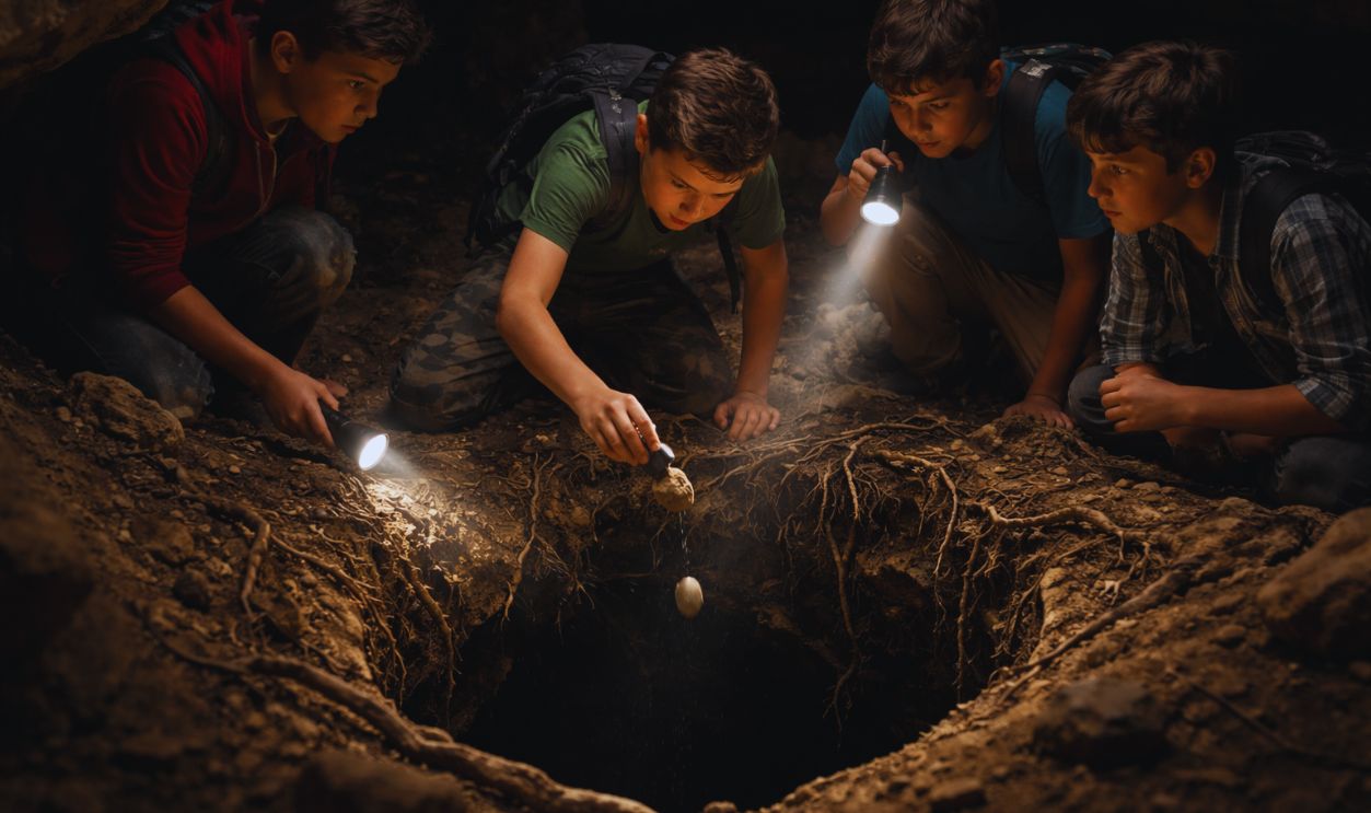Friends checking the cave