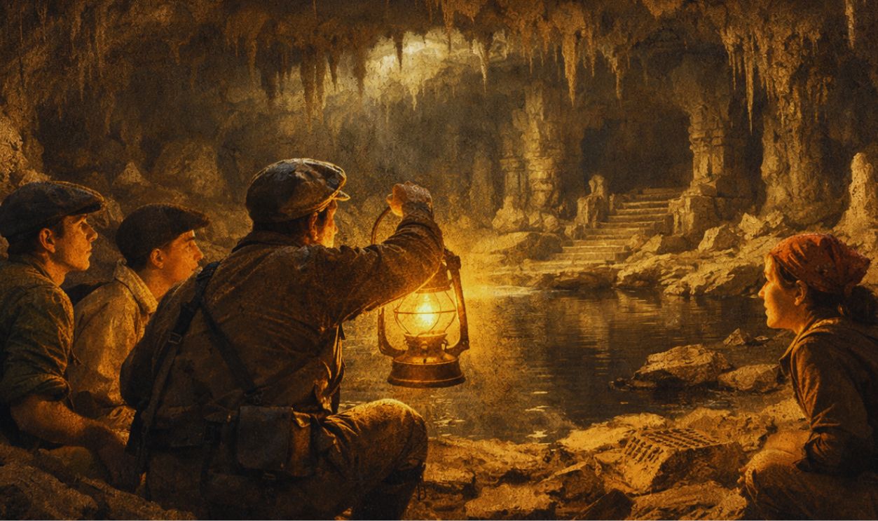 Friends checking the cave