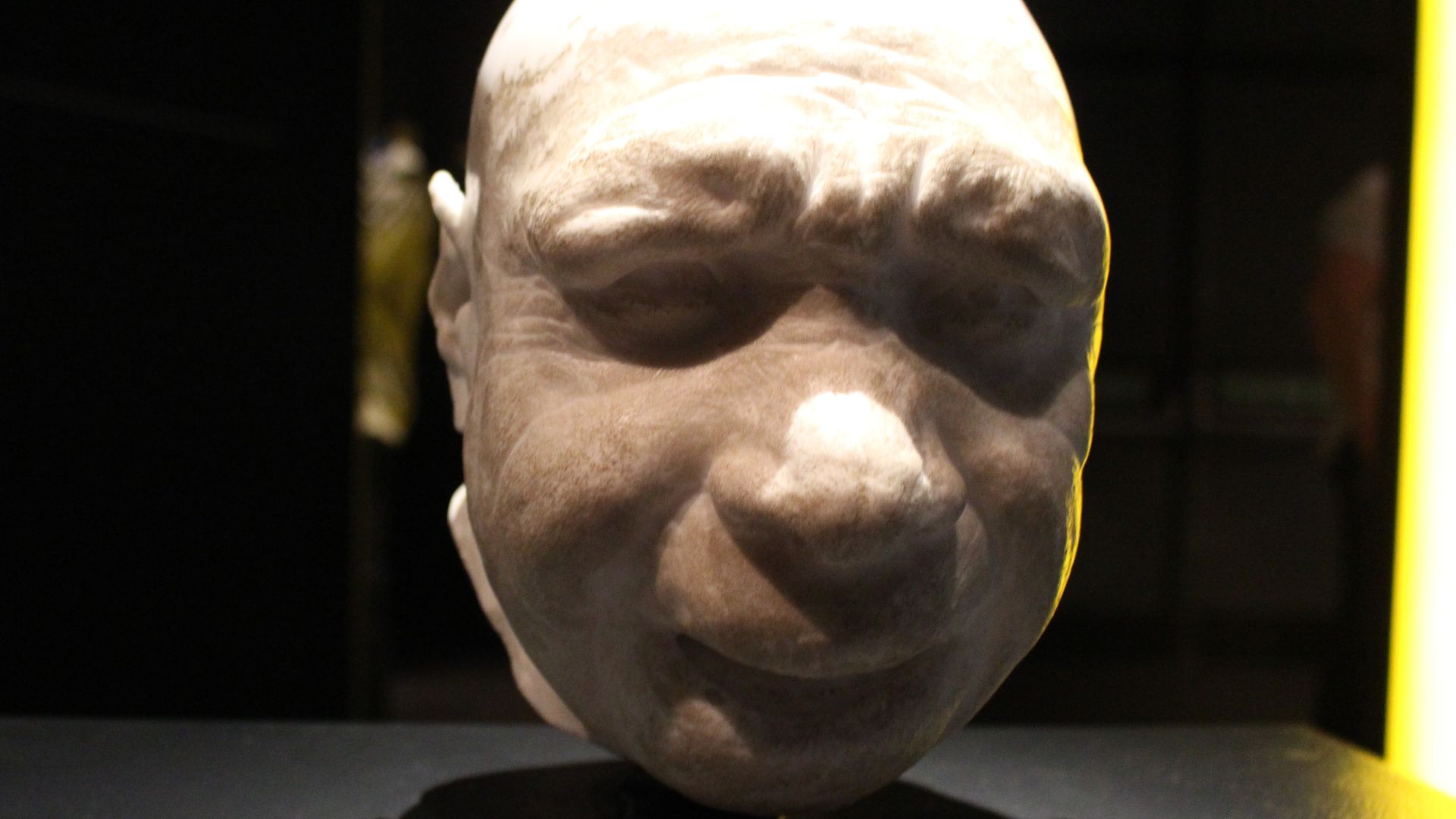 The model of a Neanderthalian (Homo neanderthalensis) woman's head, at the Natural History Museum in London, England.