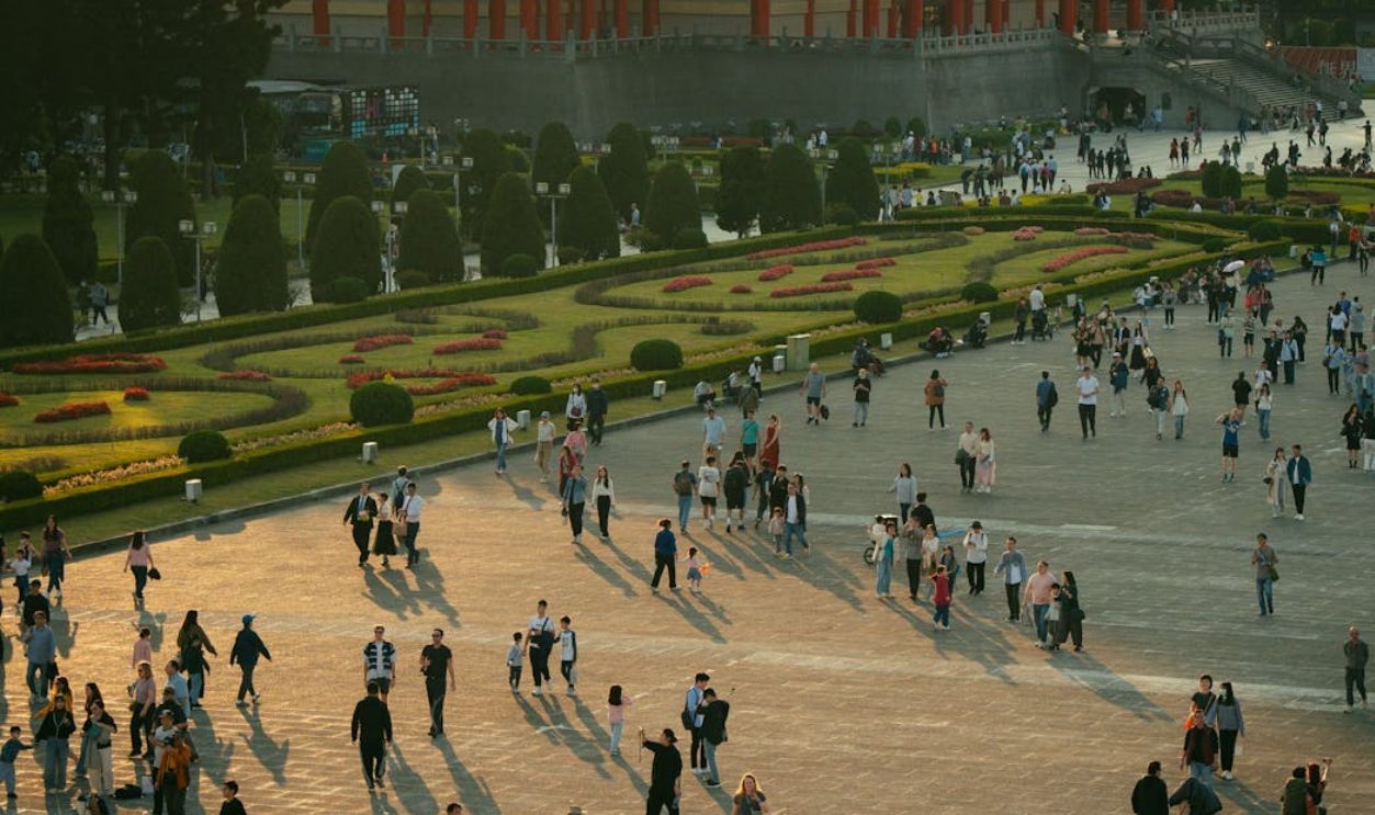 Crowd Strolling Near Taipei's National Concert Hall